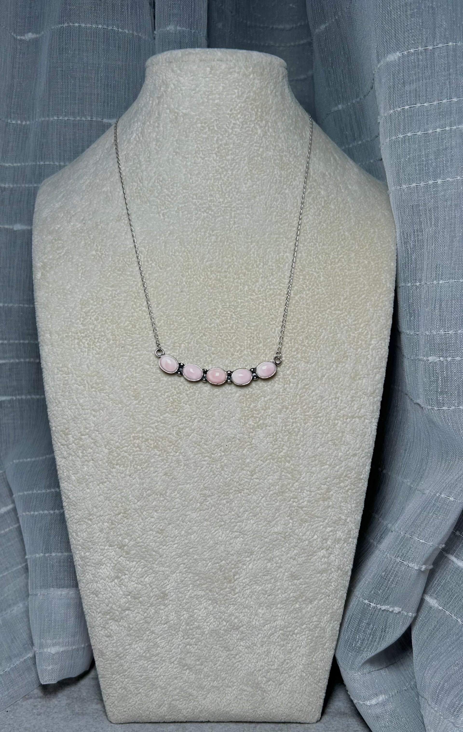 Navajo Made Pink Conch & Sterling Silver Necklace