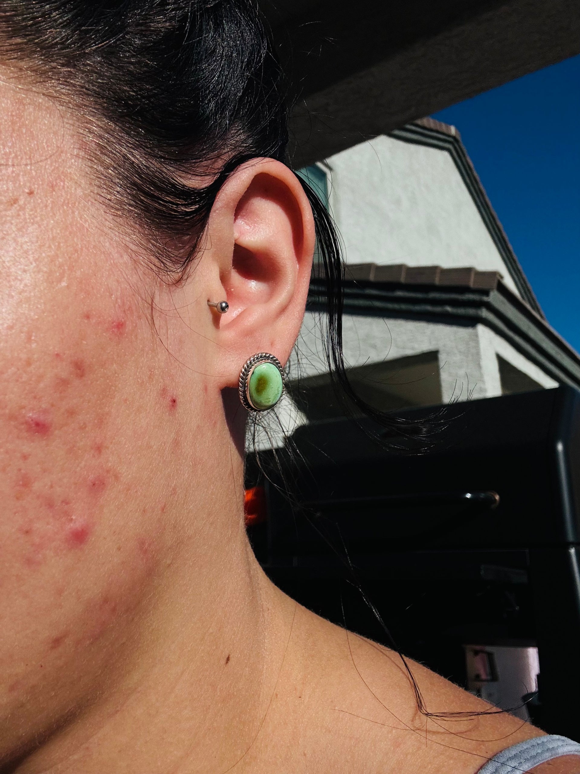 Navajo Made Sonoran Mountain Turquoise & Sterling Silver Post Earrings