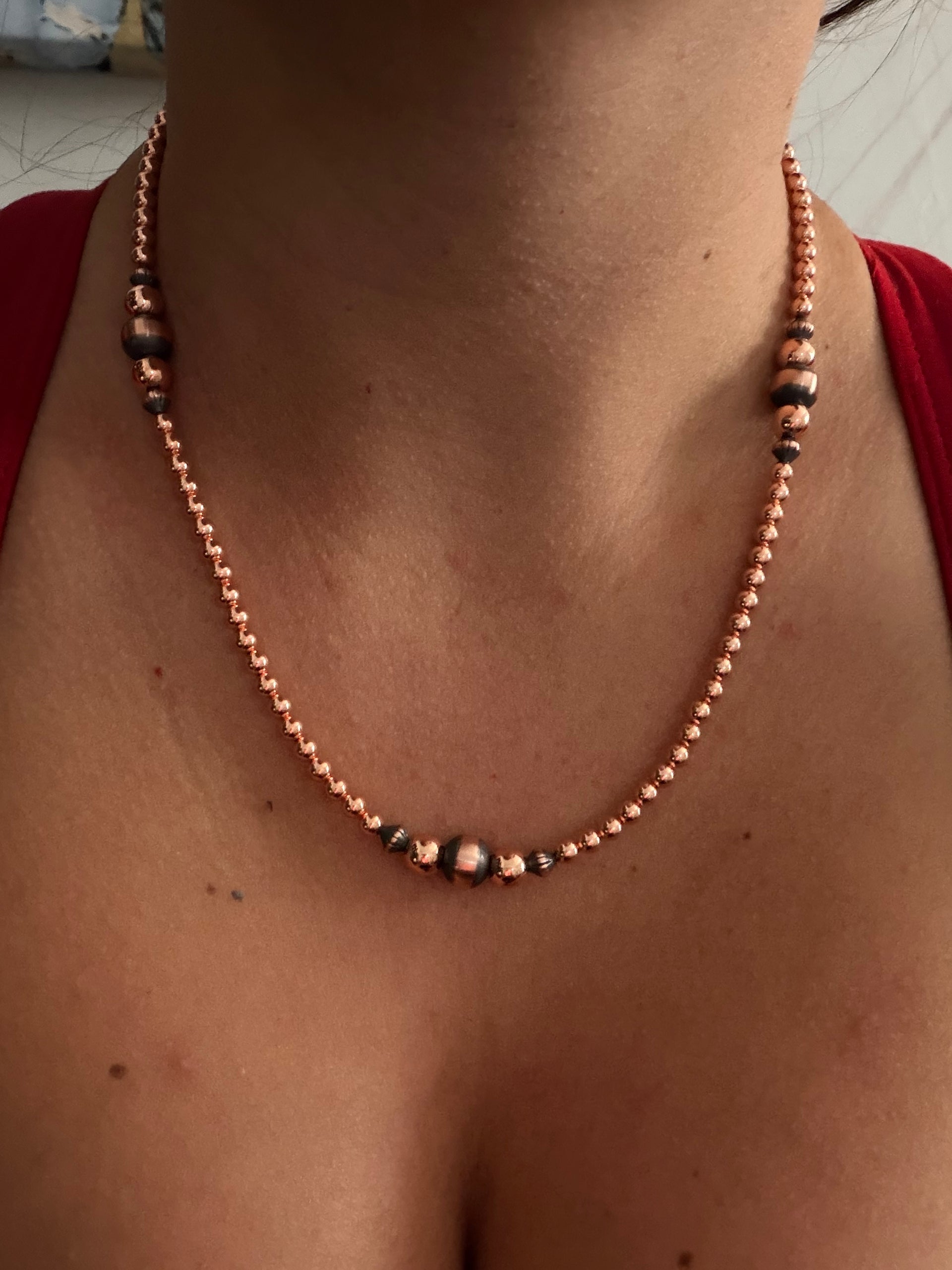 Navajo Strung Copper Machine Made Pearl Necklace