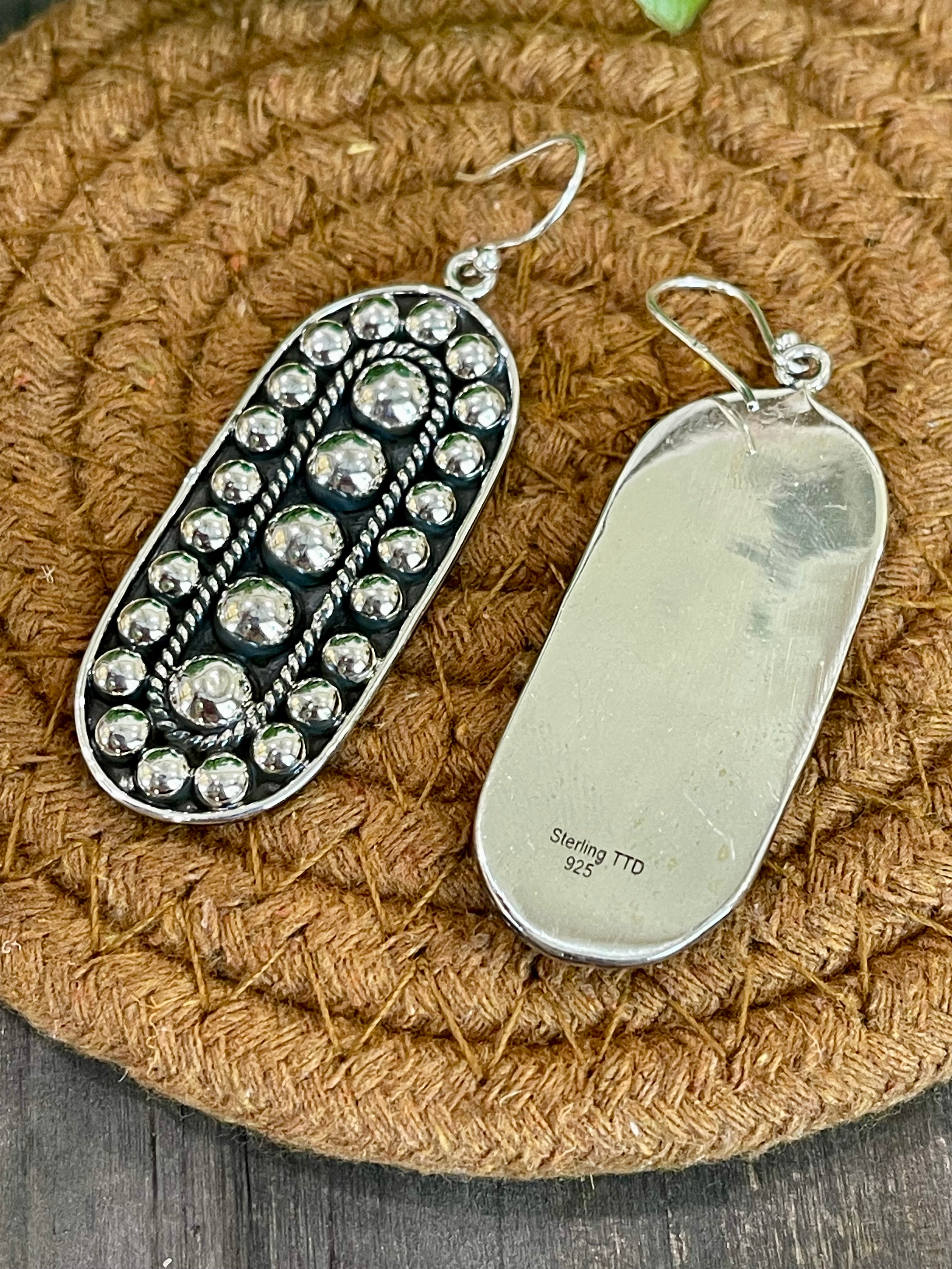 Southwest Handmade Sterling Silver Oval Dangle Earrings