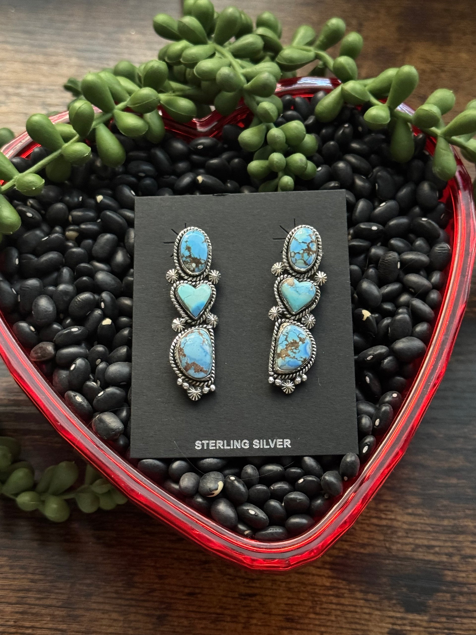 Southwest Handmade Golden Hills Turquoise & Sterling Silver Post Dangle Earrings