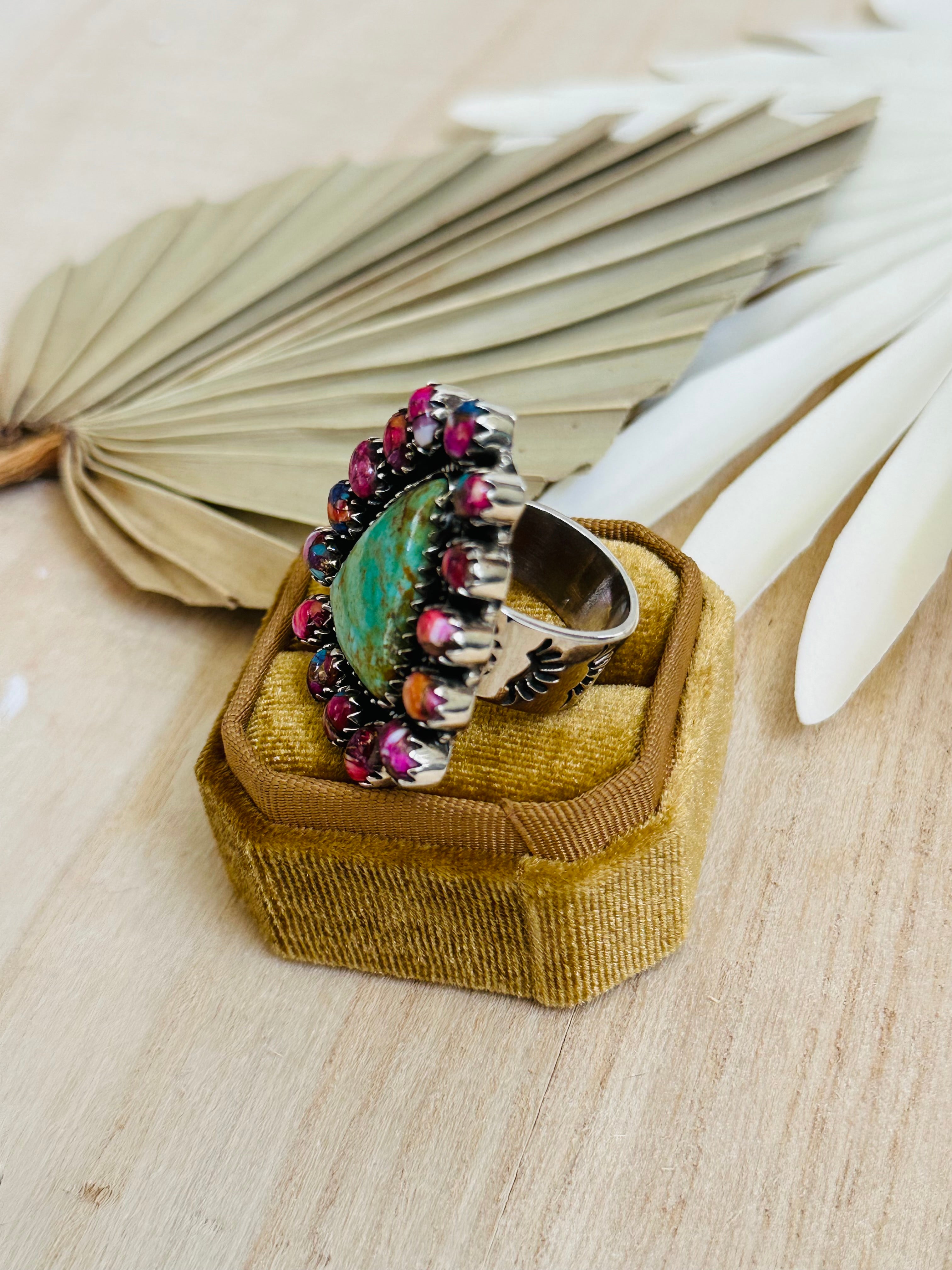 Southwest Handmade Multi Stone & Sterling Silver Cluster Adjustable Ring