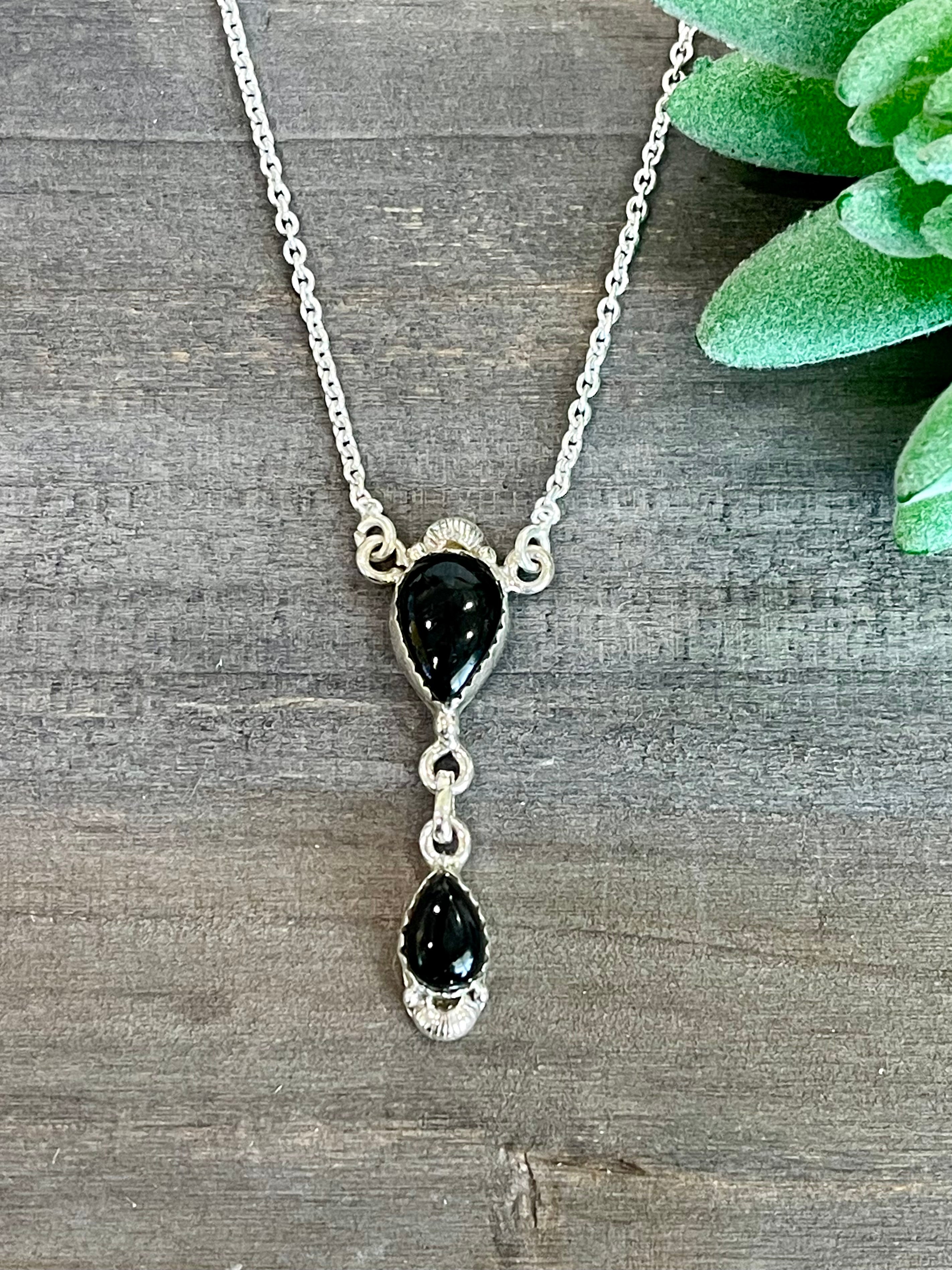 Southwest Handmade Black Onyx & Sterling Silver Chain Necklace