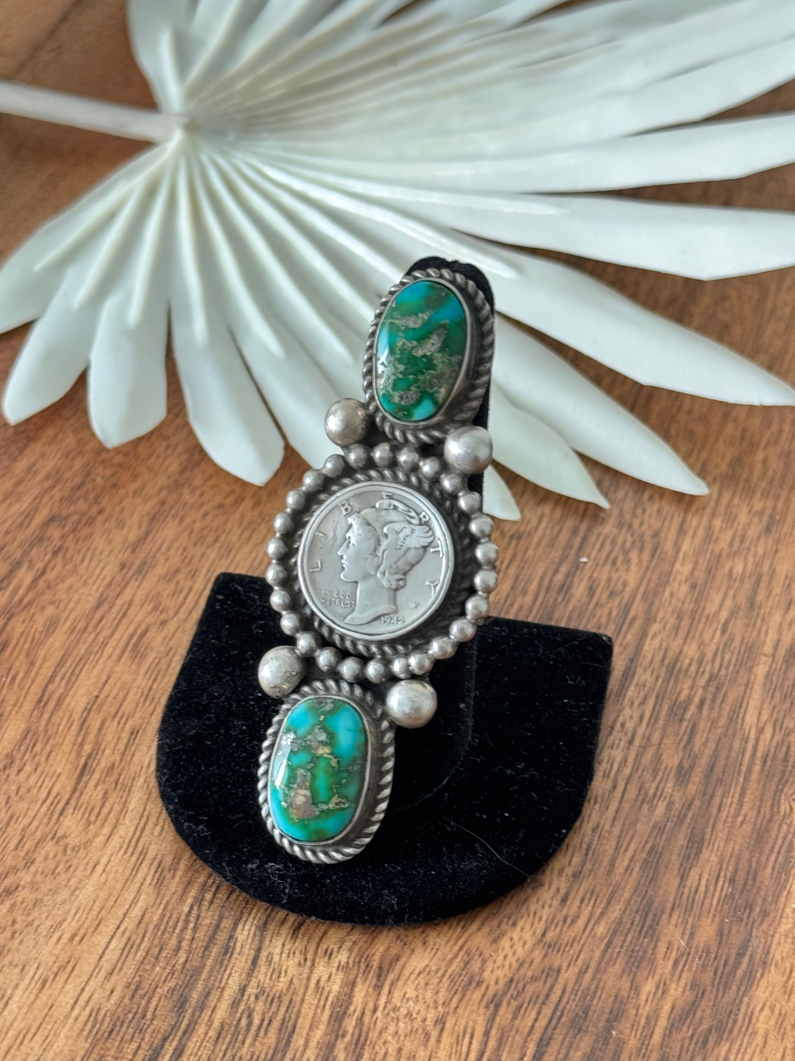 Alex Sanchez Sonoran Mountain Turquoise & Sterling Silver Adjustable Liberty Coin Ring