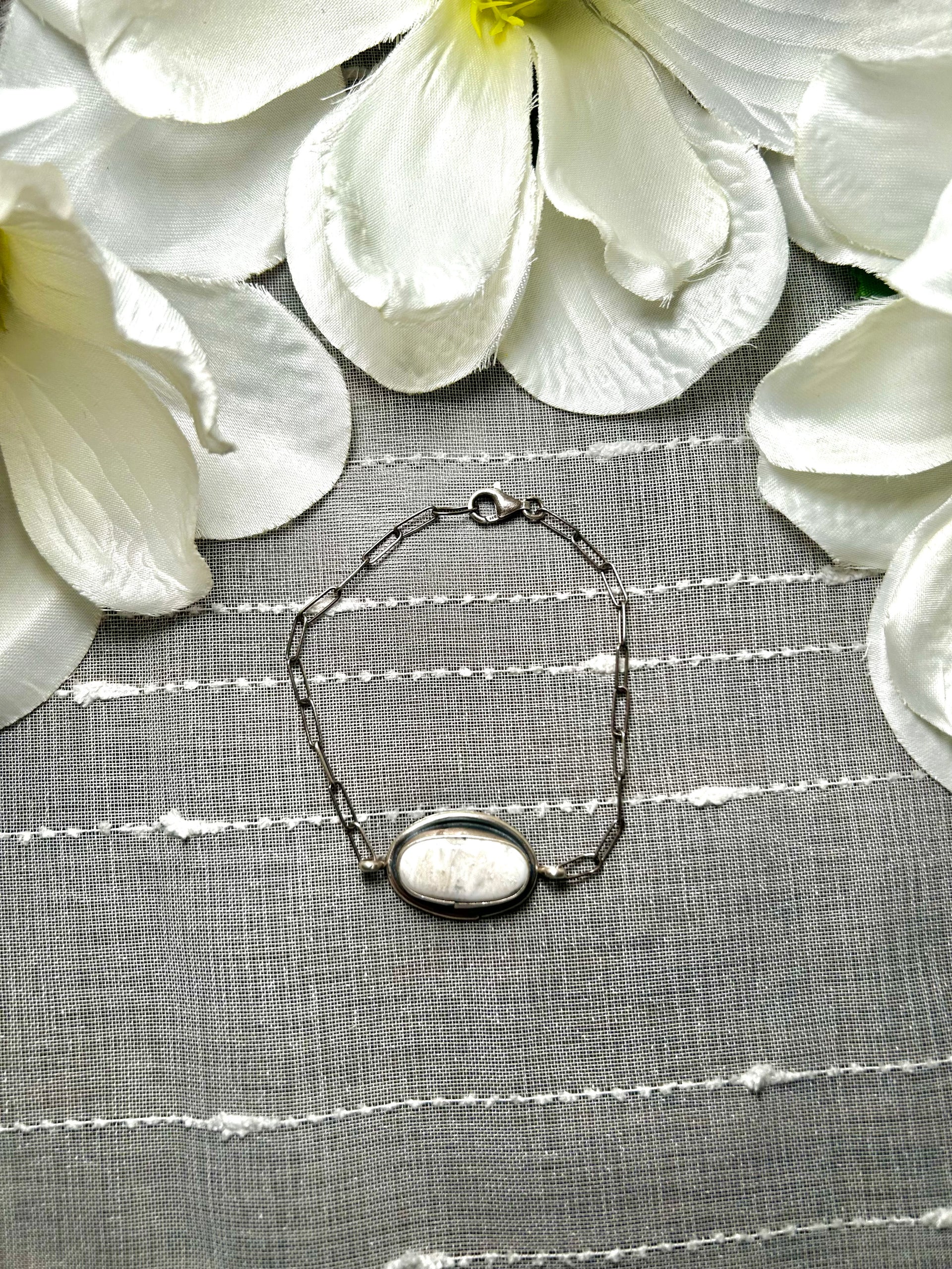 Navajo Made White Buffalo & Sterling Silver Link Bracelet