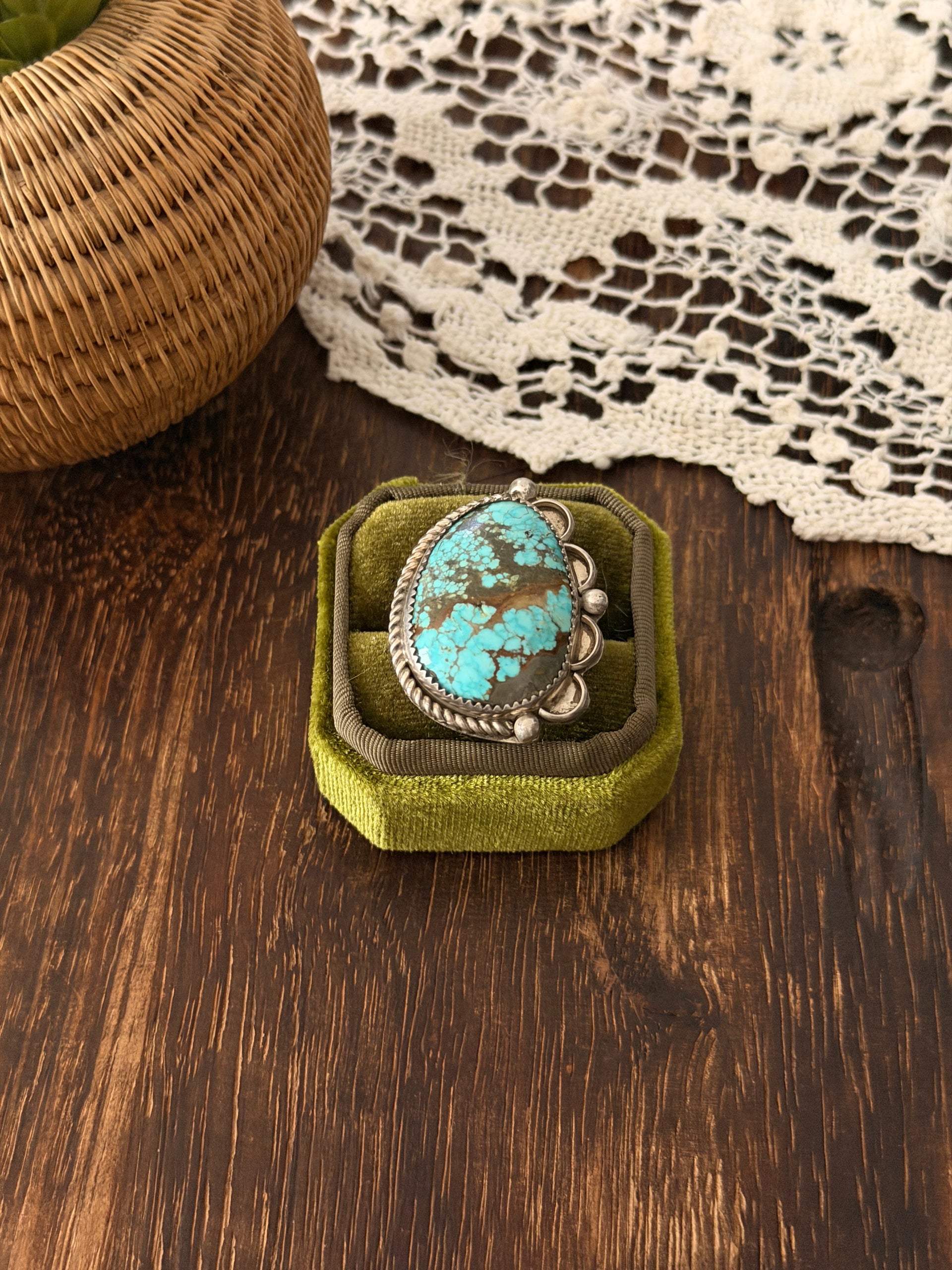 Navajo Made Mine 8 Turquoise & Sterling Silver Adjustable Ring