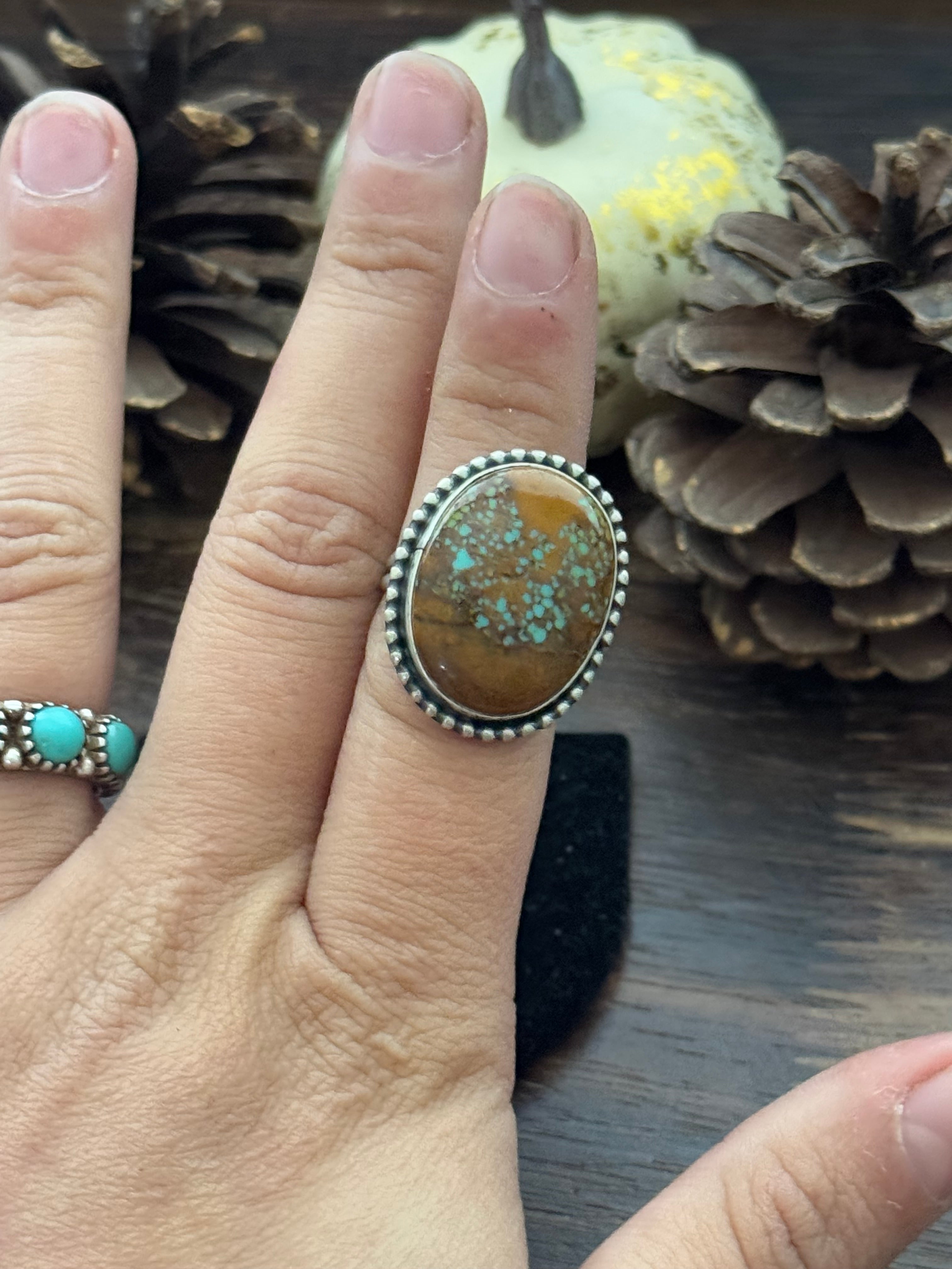 Navajo Made Turquoise Mountain & Sterling Silver Ring Size 5.75