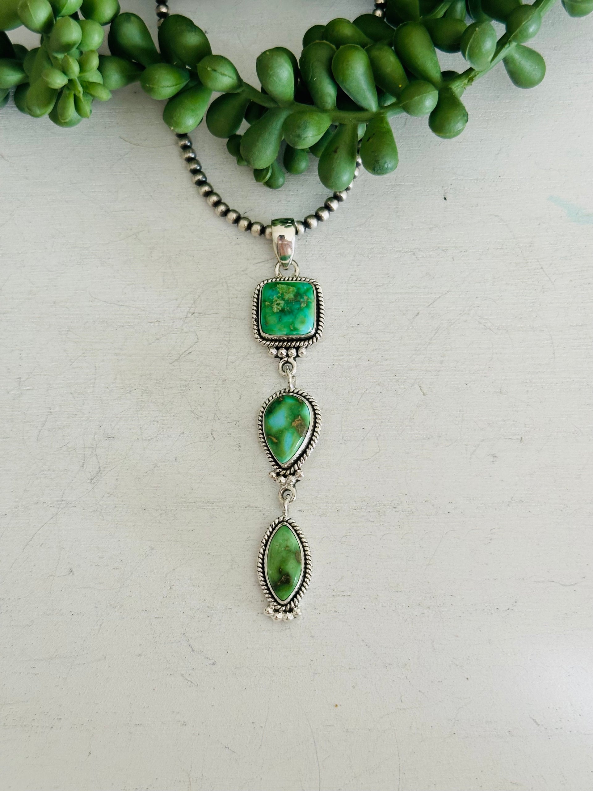 Southwest Handmade Sonoran Gold Turquoise & Sterling Silver Pendant