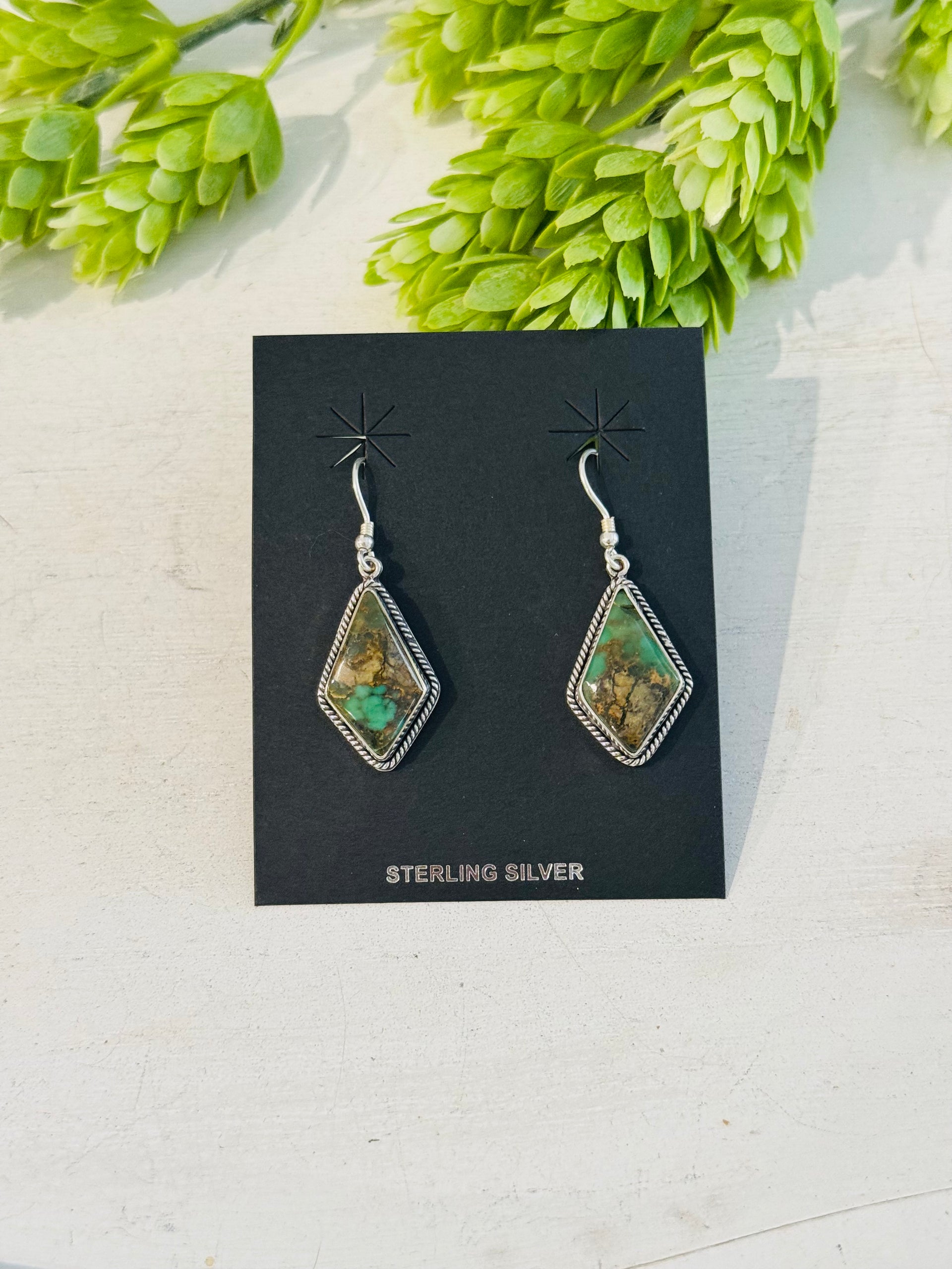 Southwest Handmade Royston Turquoise & Sterling Silver Dangle Earrings