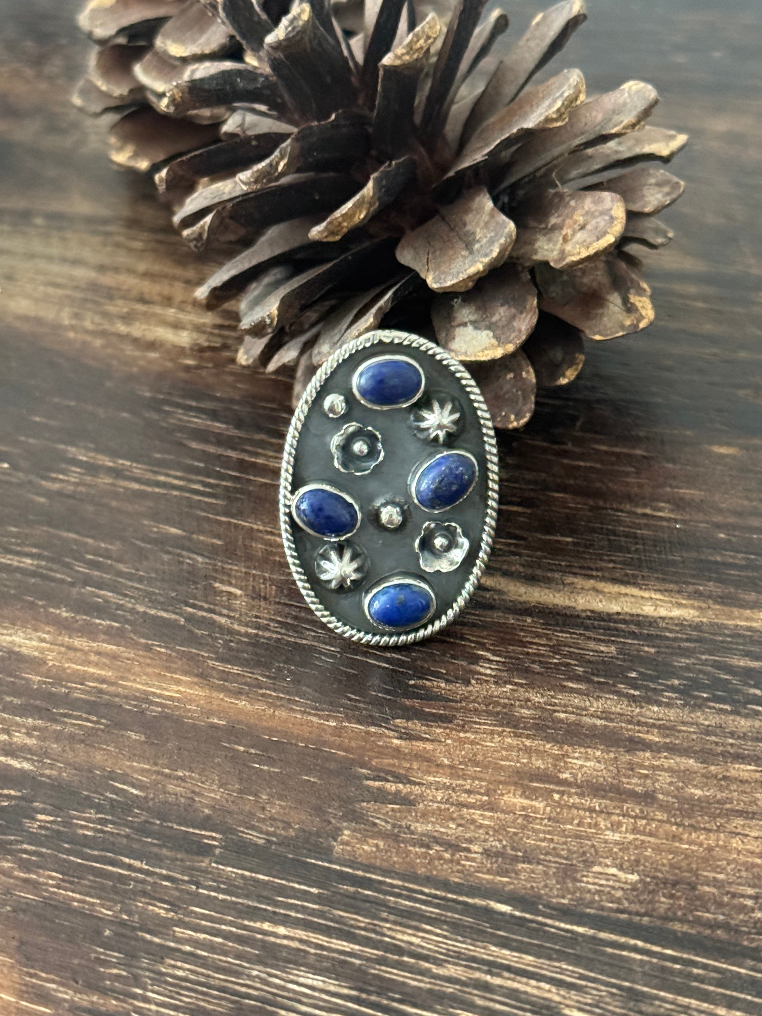 Southwest Handmade Lapis & Sterling Silver Adjustable Ring