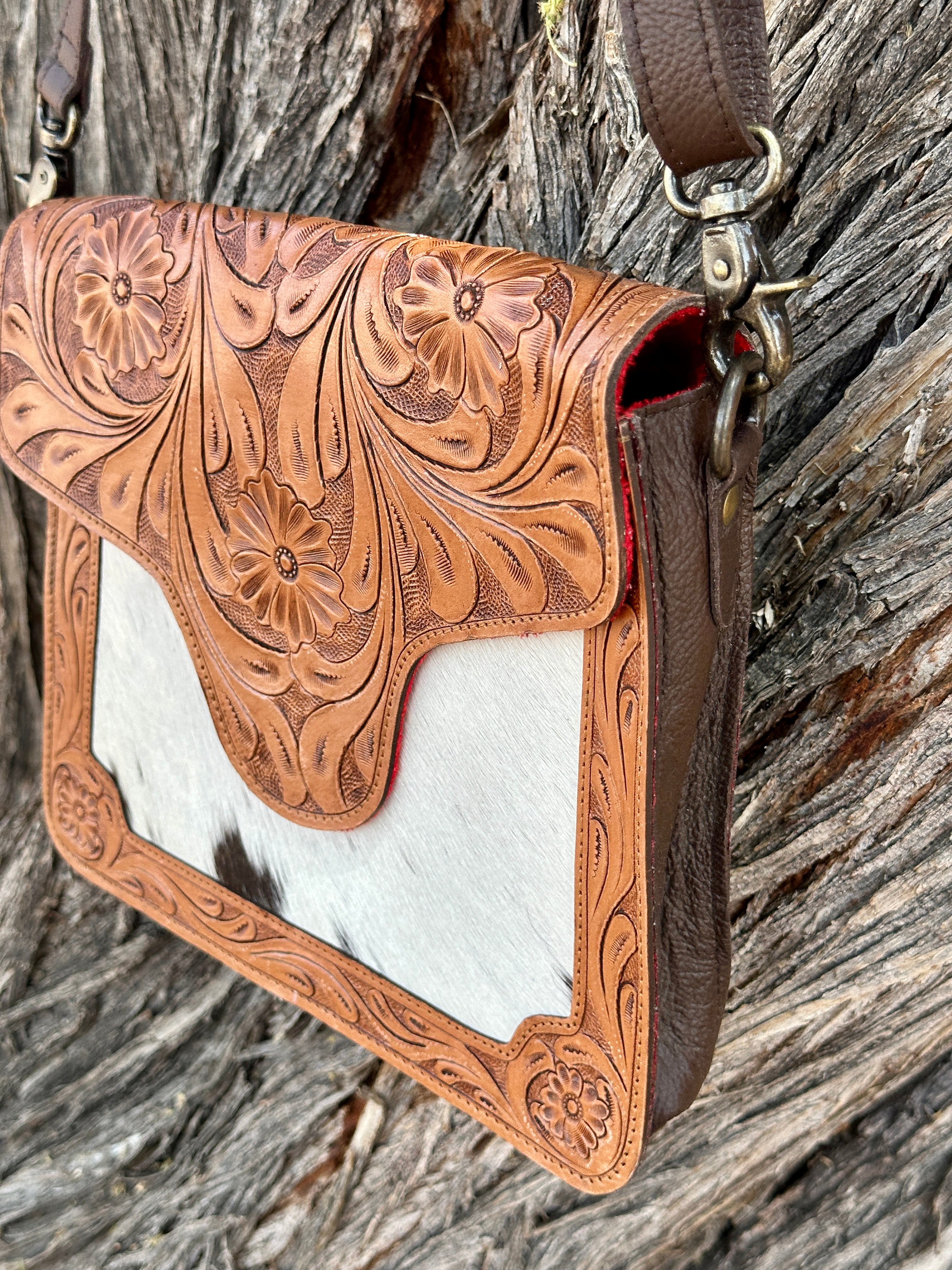 Genuine Tooled Leather & Cowhide Purse