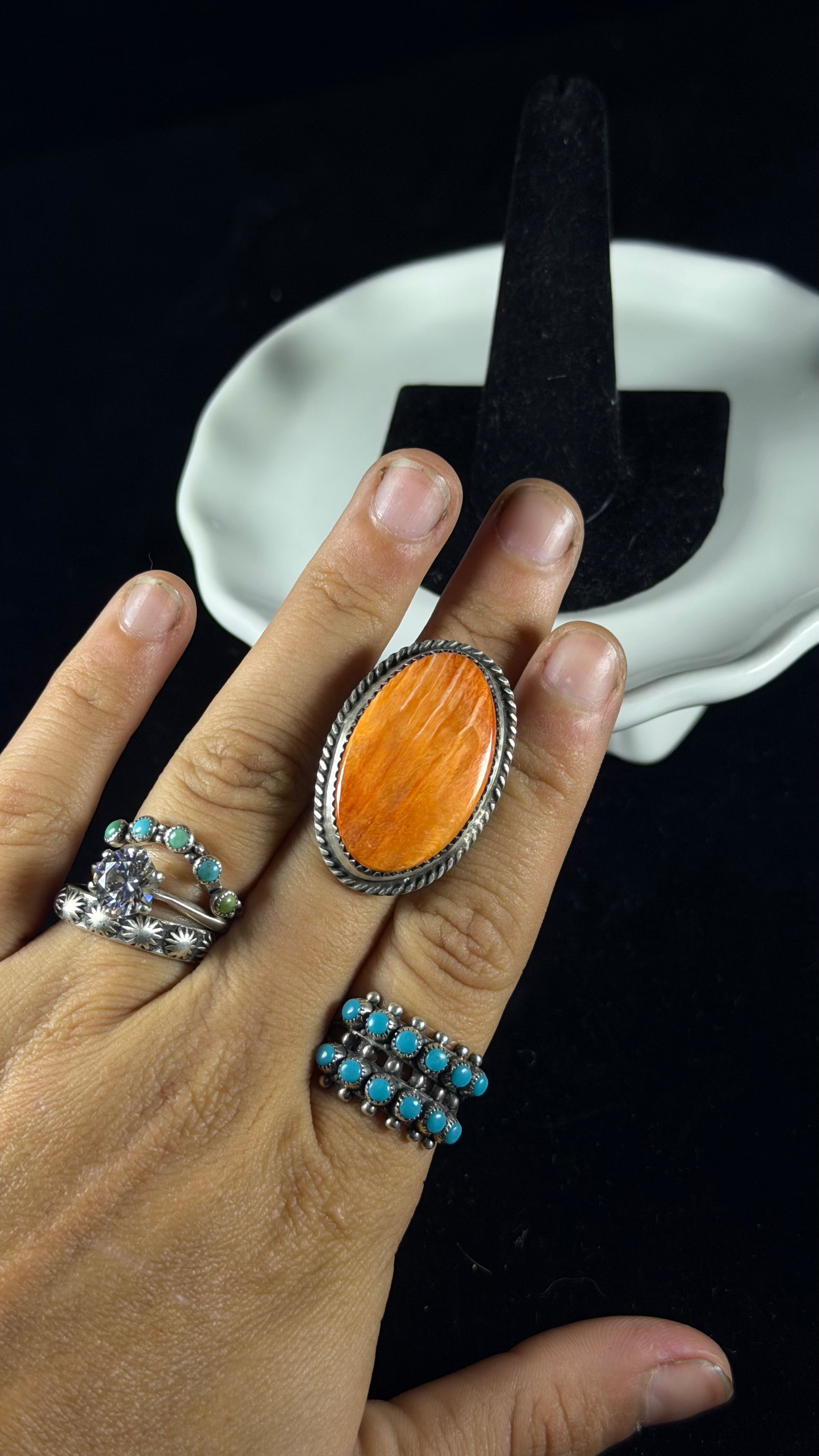 Navajo Made Spiny Oyster & Sterling Silver Adjustable Ring
