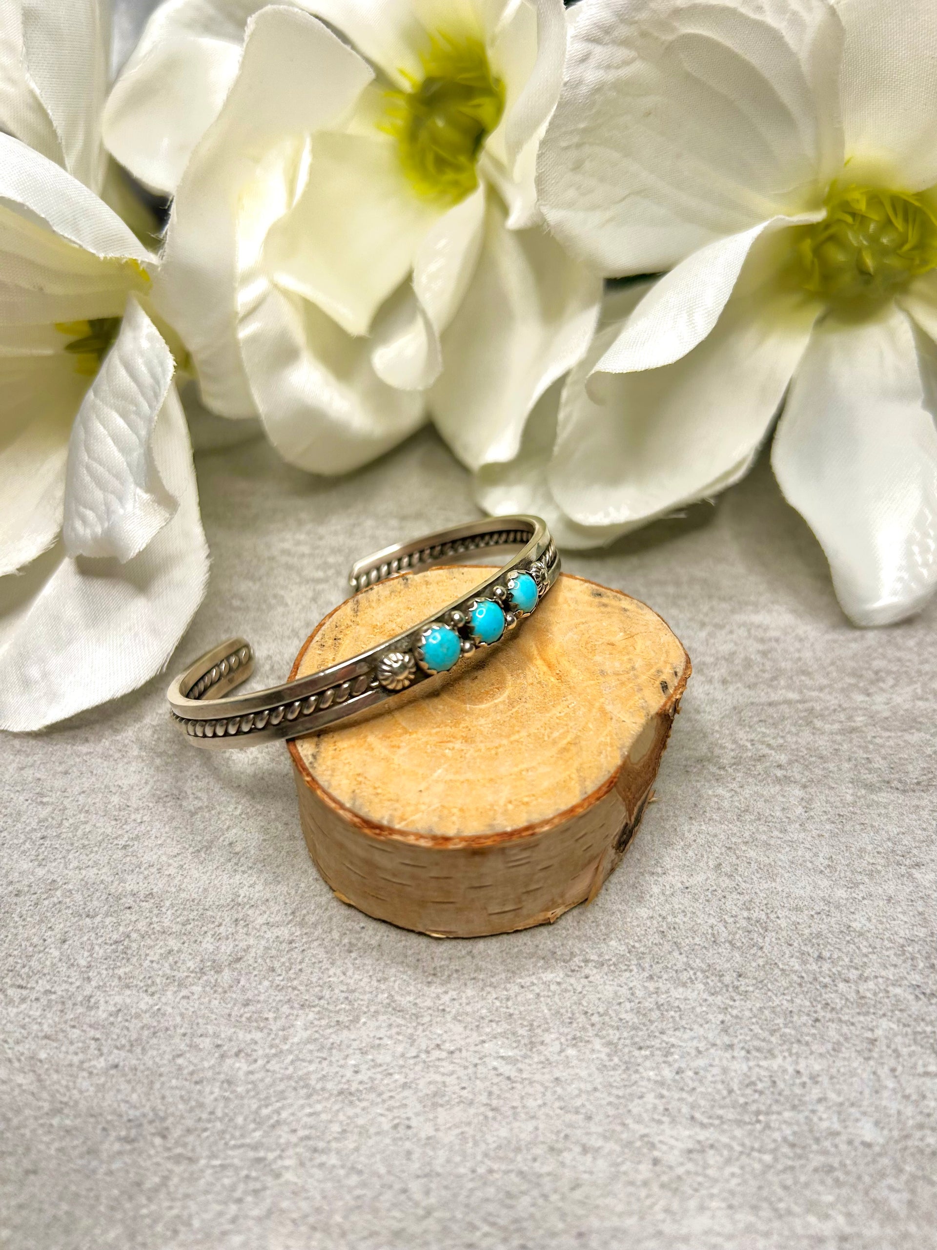 Navajo Made Kingman Turquoise & Sterling Silver Cuff Bracelet
