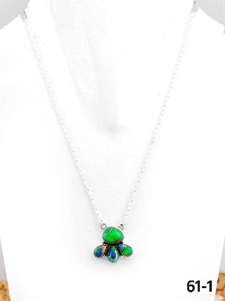 Southwest Made Peacock Dahlia & Sterling Silver Necklace