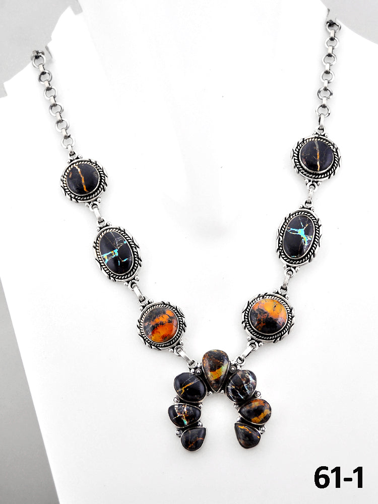 Southwest Handmade Black Jack Turquoise & Sterling Silver Necklace