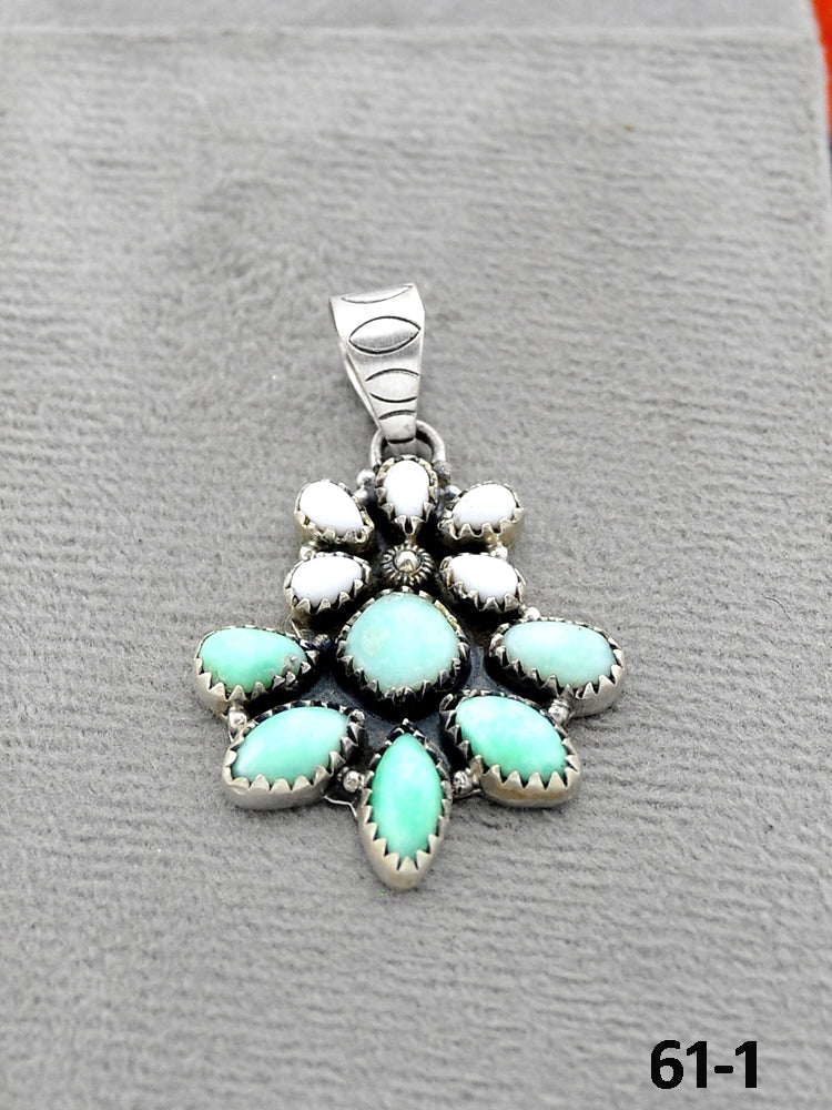Southwest Handmade Paloma Turquoise with White Buffalo & Sterling Silver Pendants