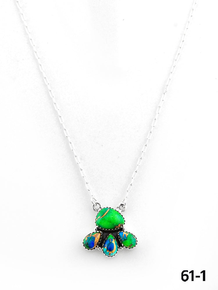 Southwest Made Peacock Dahlia & Sterling Silver Necklace