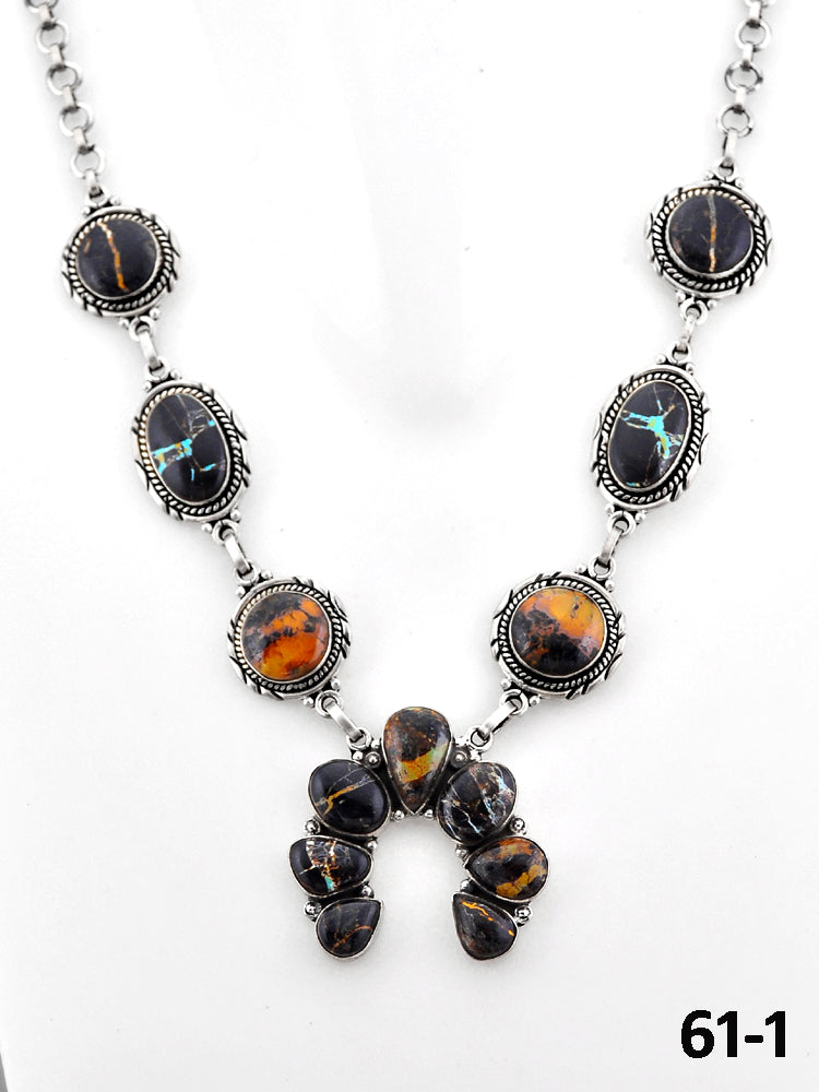 Southwest Handmade Black Jack Turquoise & Sterling Silver Necklace