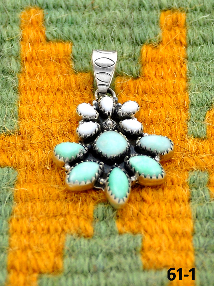 Southwest Handmade Paloma Turquoise with White Buffalo & Sterling Silver Pendants