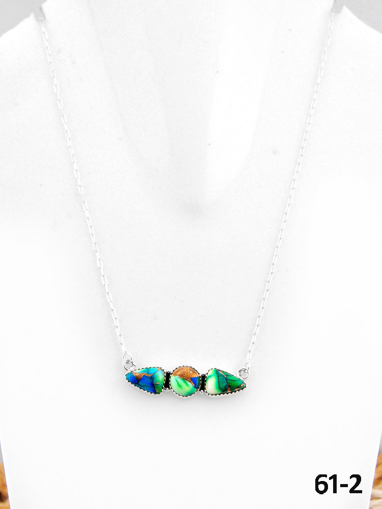 Southwest Made Peacock Dahlia & Sterling Silver Necklace