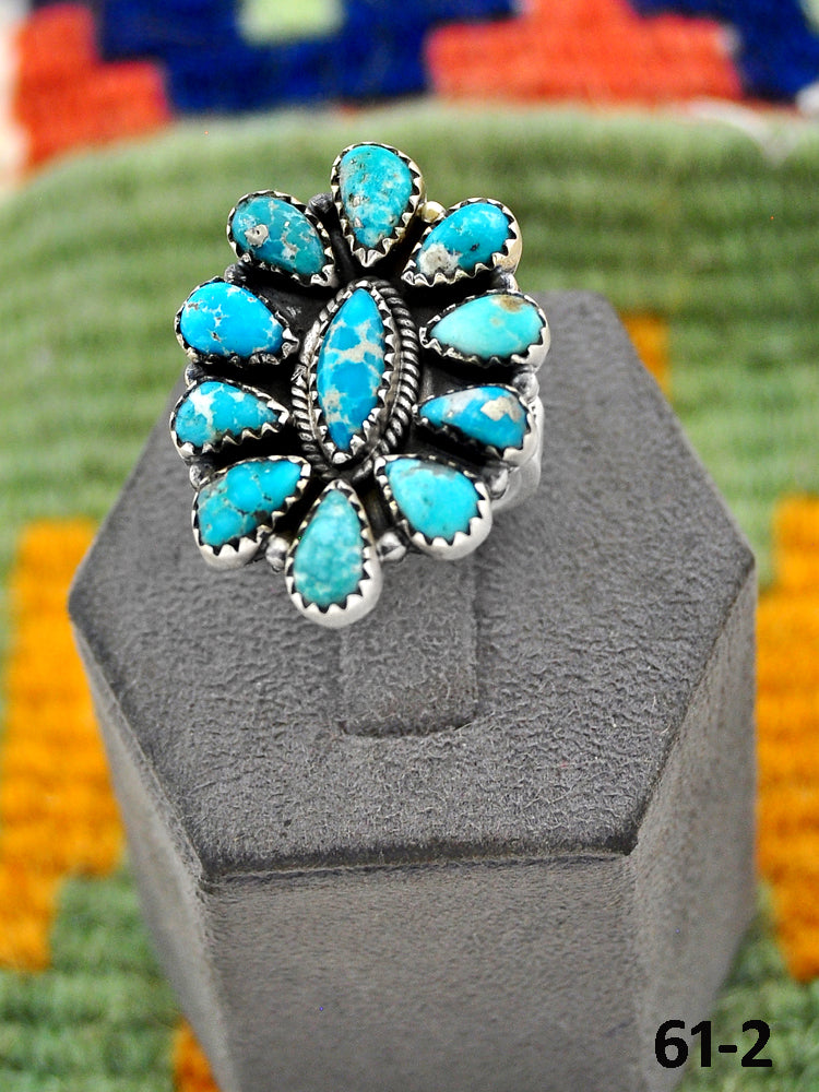 Southwest Handmade White Water Turquoise & Sterling Silver Adjustable Ring