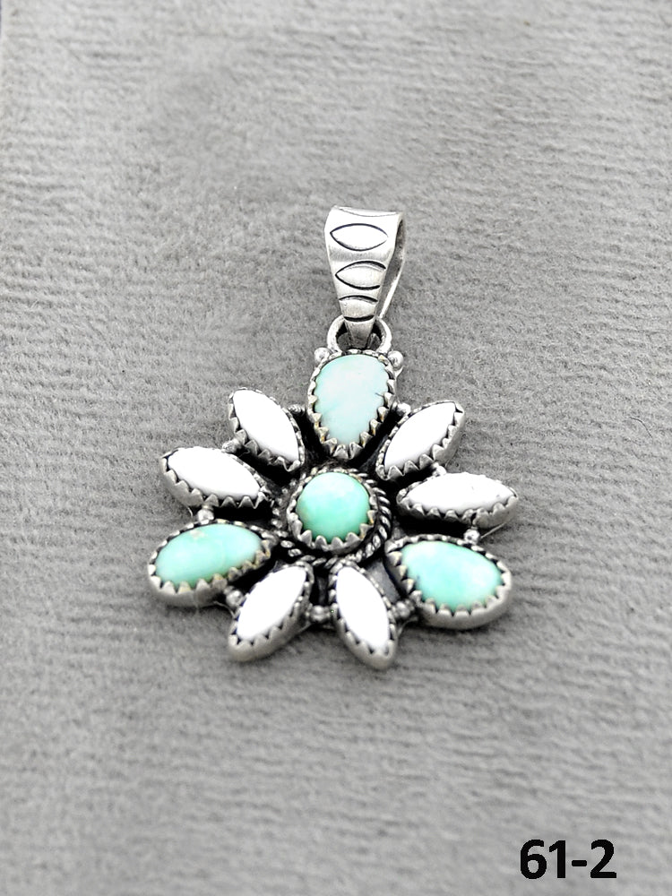 Southwest Handmade Paloma Turquoise with White Buffalo & Sterling Silver Pendants