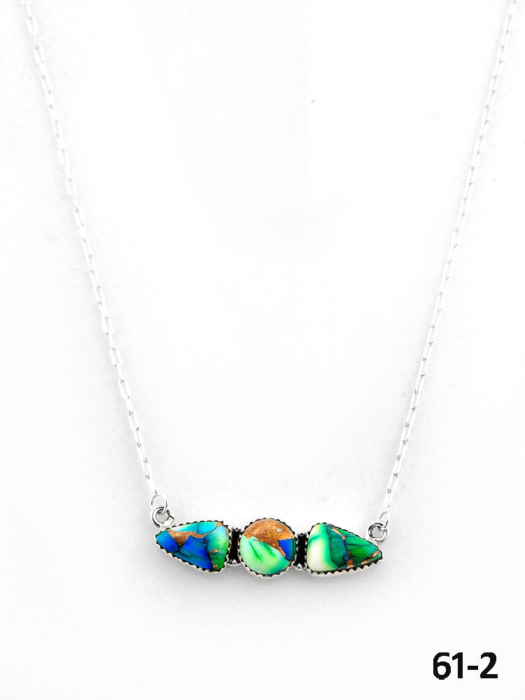 Southwest Made Peacock Dahlia & Sterling Silver Necklace