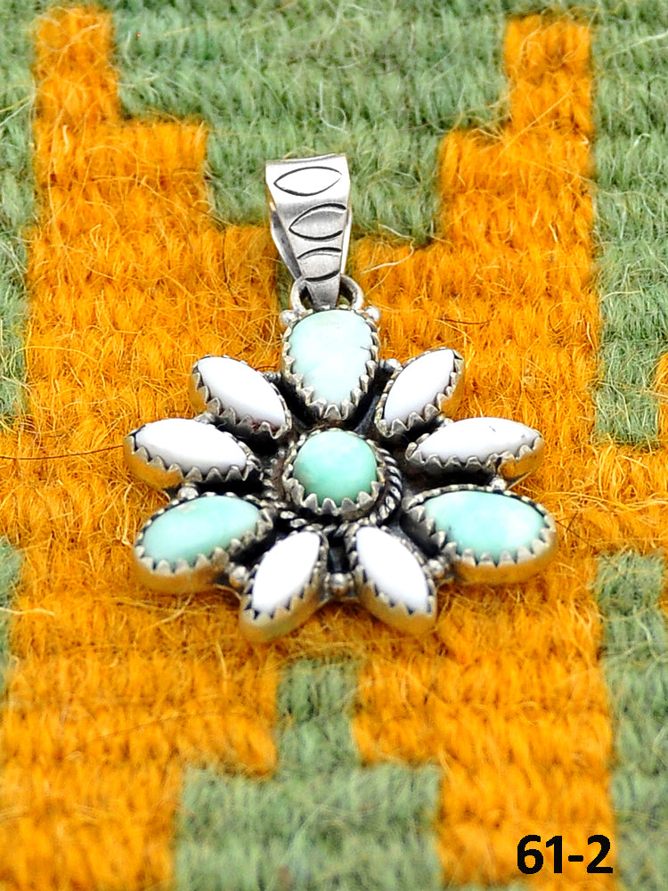 Southwest Handmade Paloma Turquoise with White Buffalo & Sterling Silver Pendants