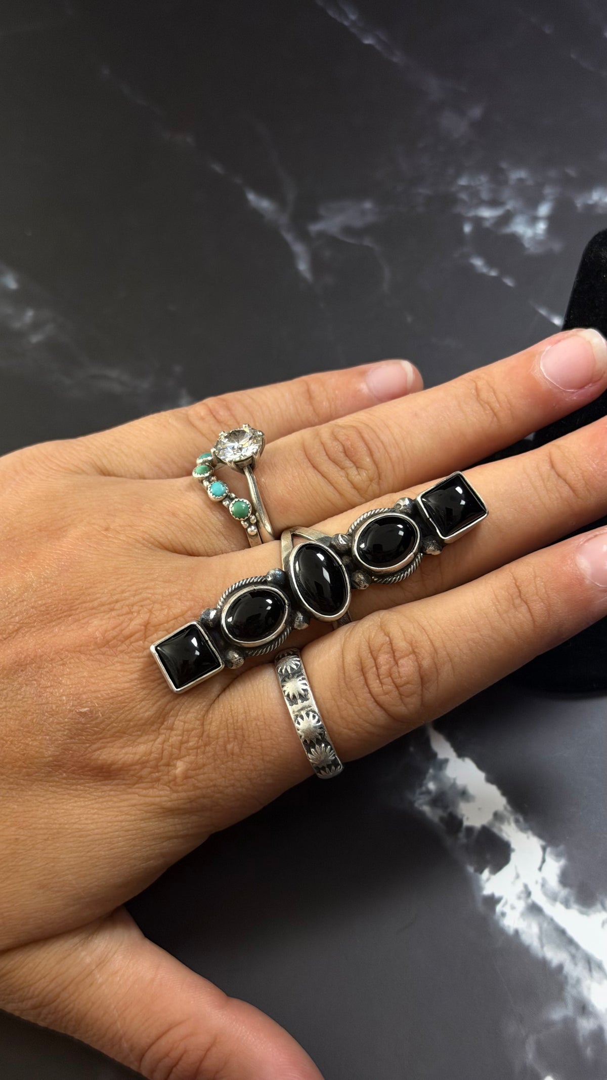Danny Henio Onyx & Sterling Silver Adjustable Cluster Ring