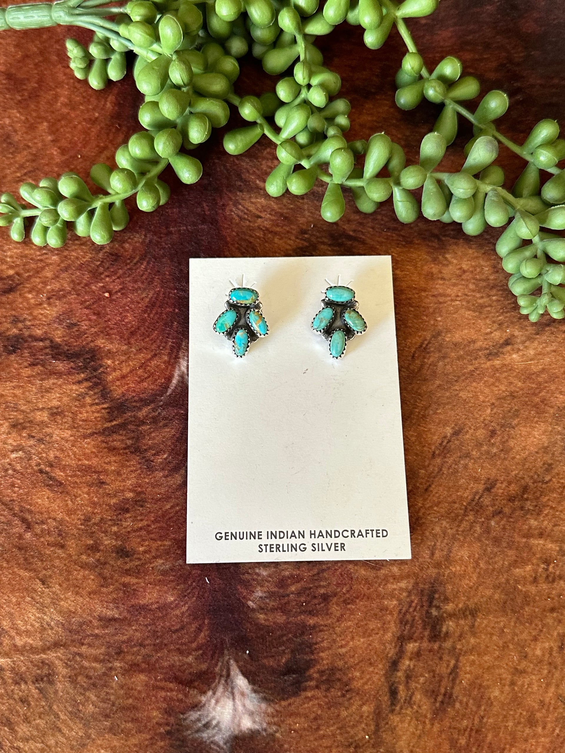 Southwest Handmade Kingman Turquoise & Sterling Silver Post Earrings