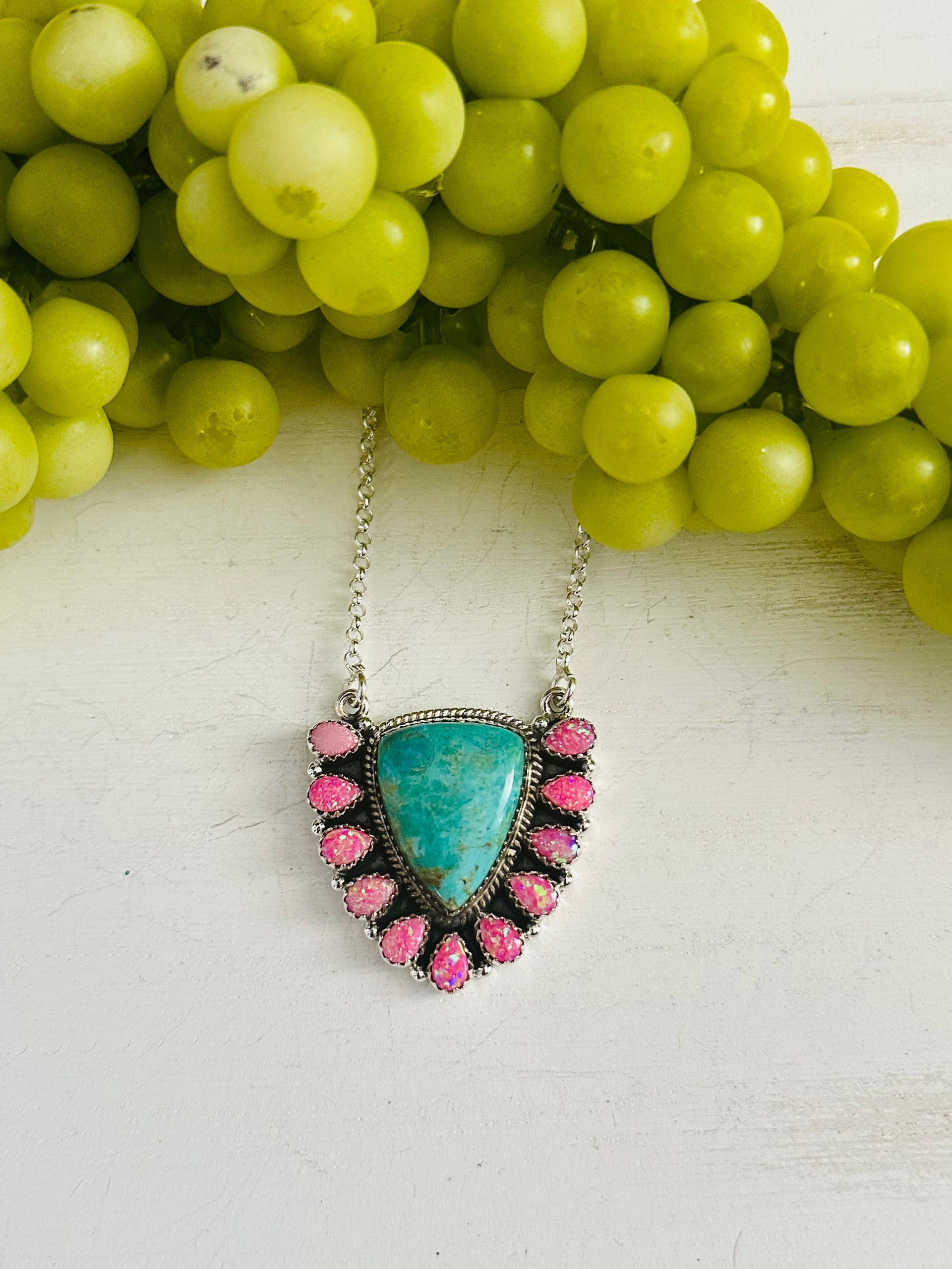 Southwest Handmade Multi Stone & Sterling Silver Cluster Necklace