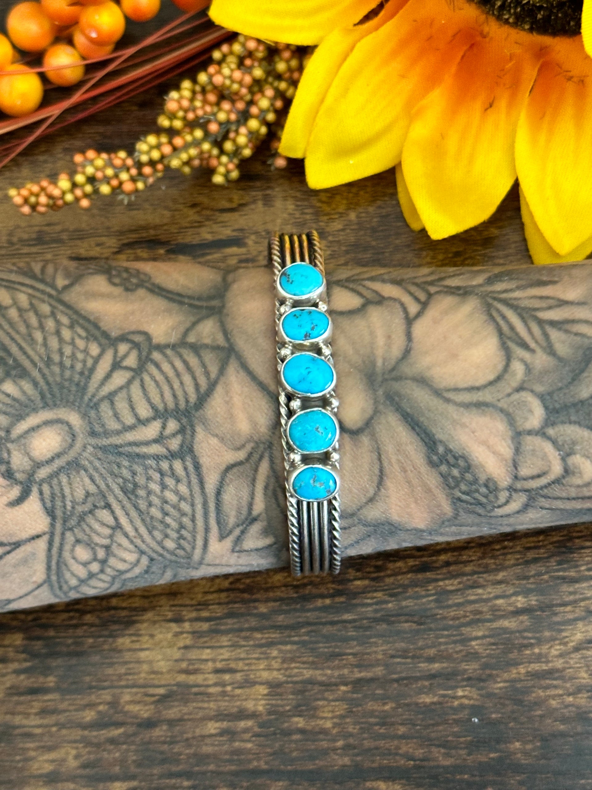 Navajo Made Kingman Turquoise & Sterling Silver Cuff Bracelet