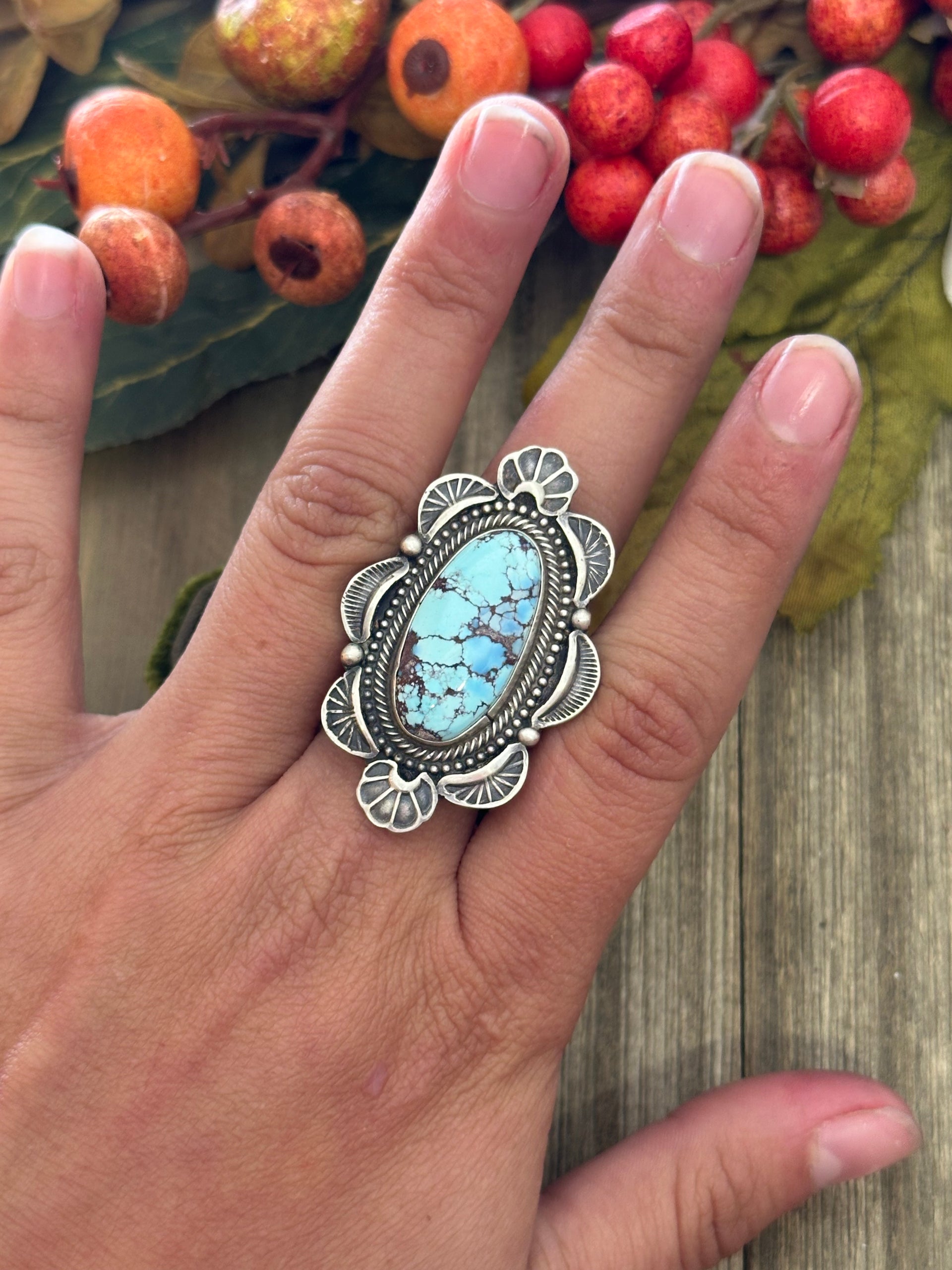 Sheila Tso Golden Hills Turquoise Sterling Silver Ring Size 9.75