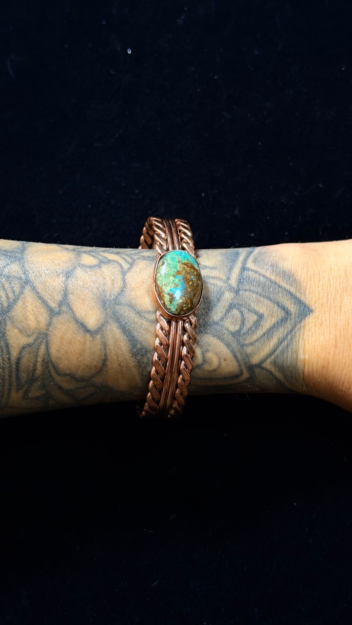 Navajo Made Kingman Turquoise & Copper Cuff Bracelet