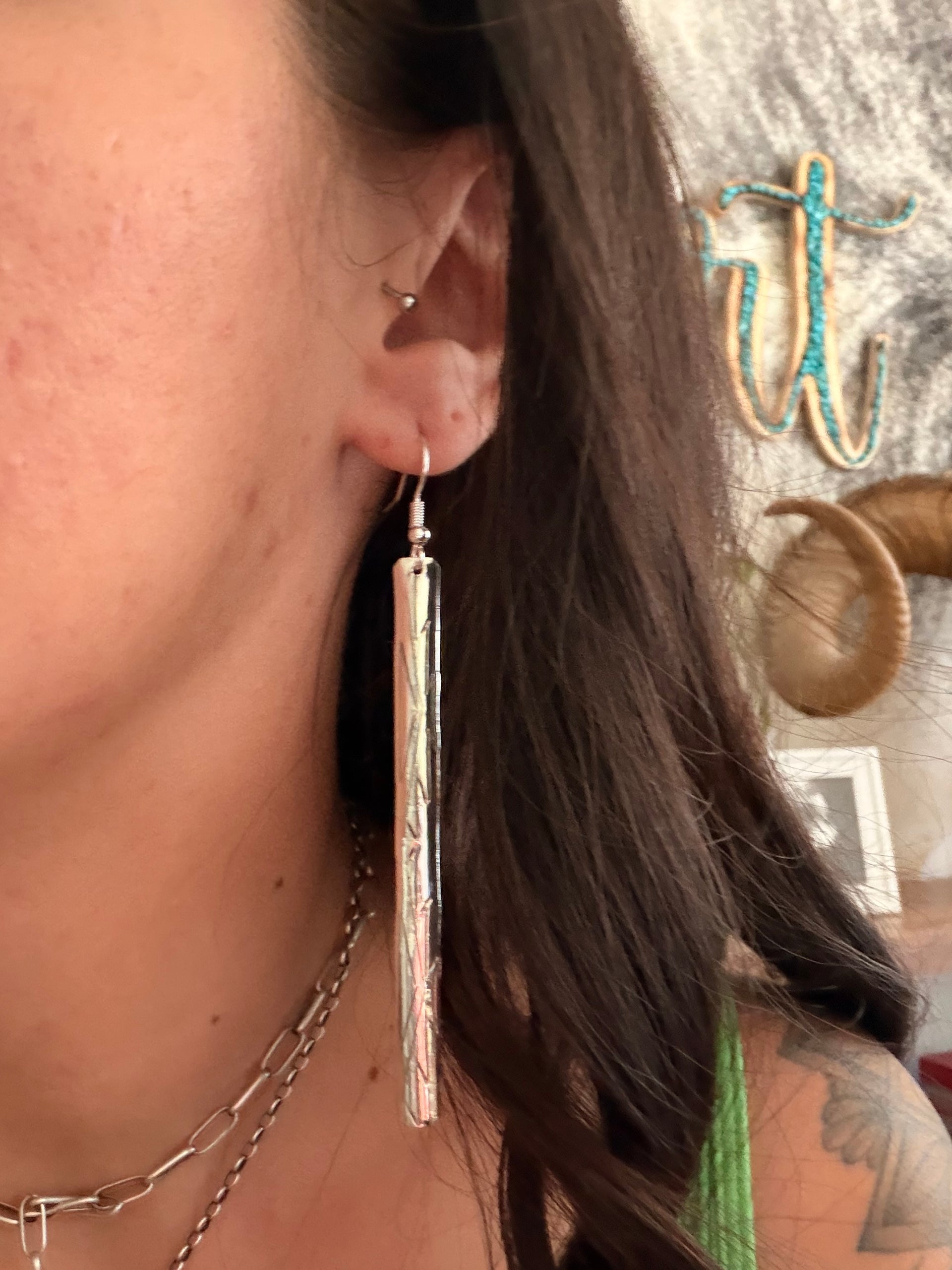Navajo Made Sterling Silver Stamped Dangle Earrings