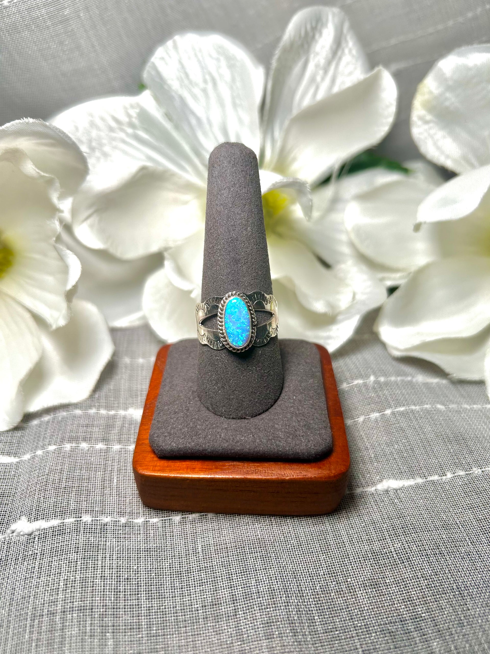 Navajo Made Opal & Sterling Silver Ring Size 10