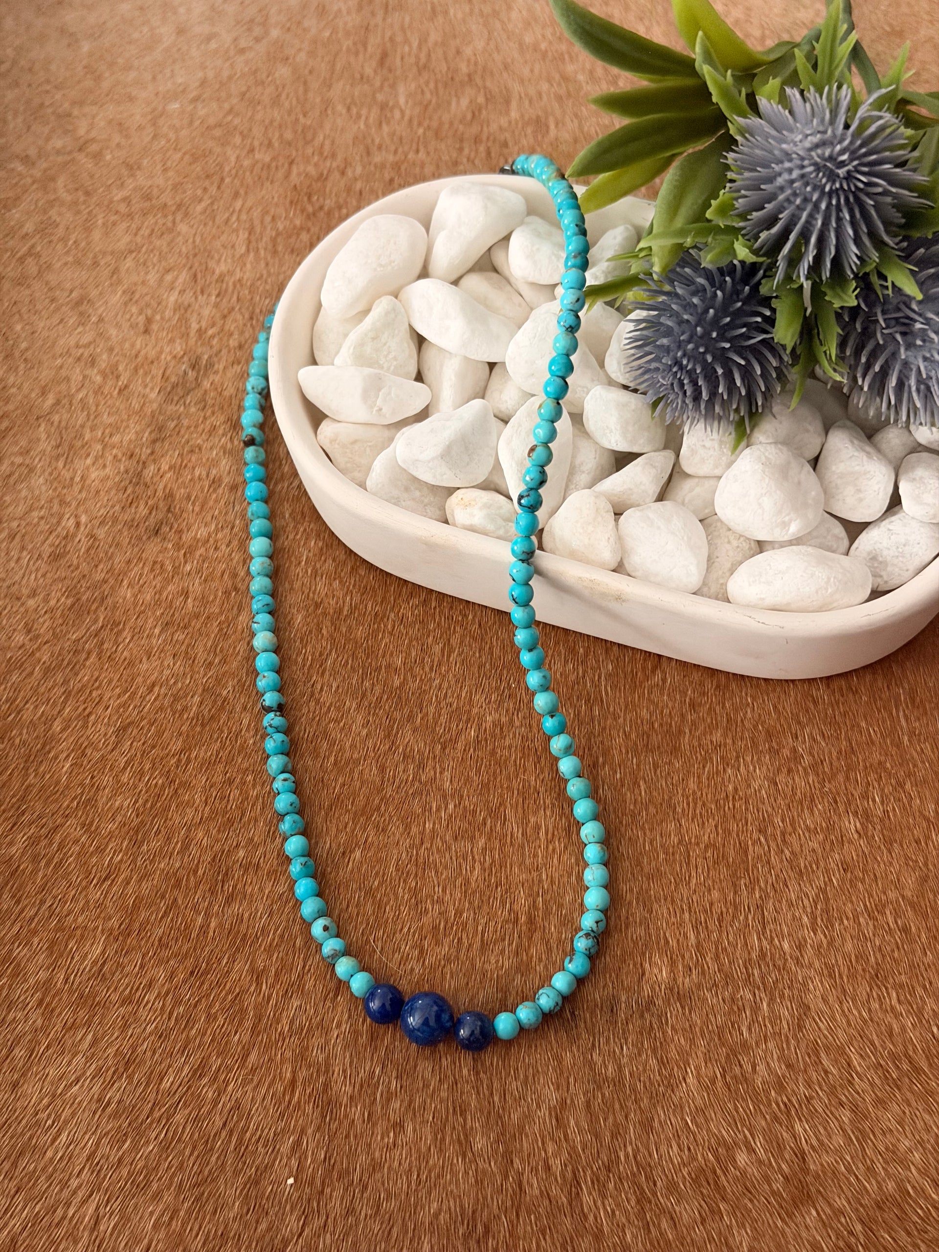 Navajo Strung Multi Stone & Sterling Silver Beaded Necklace