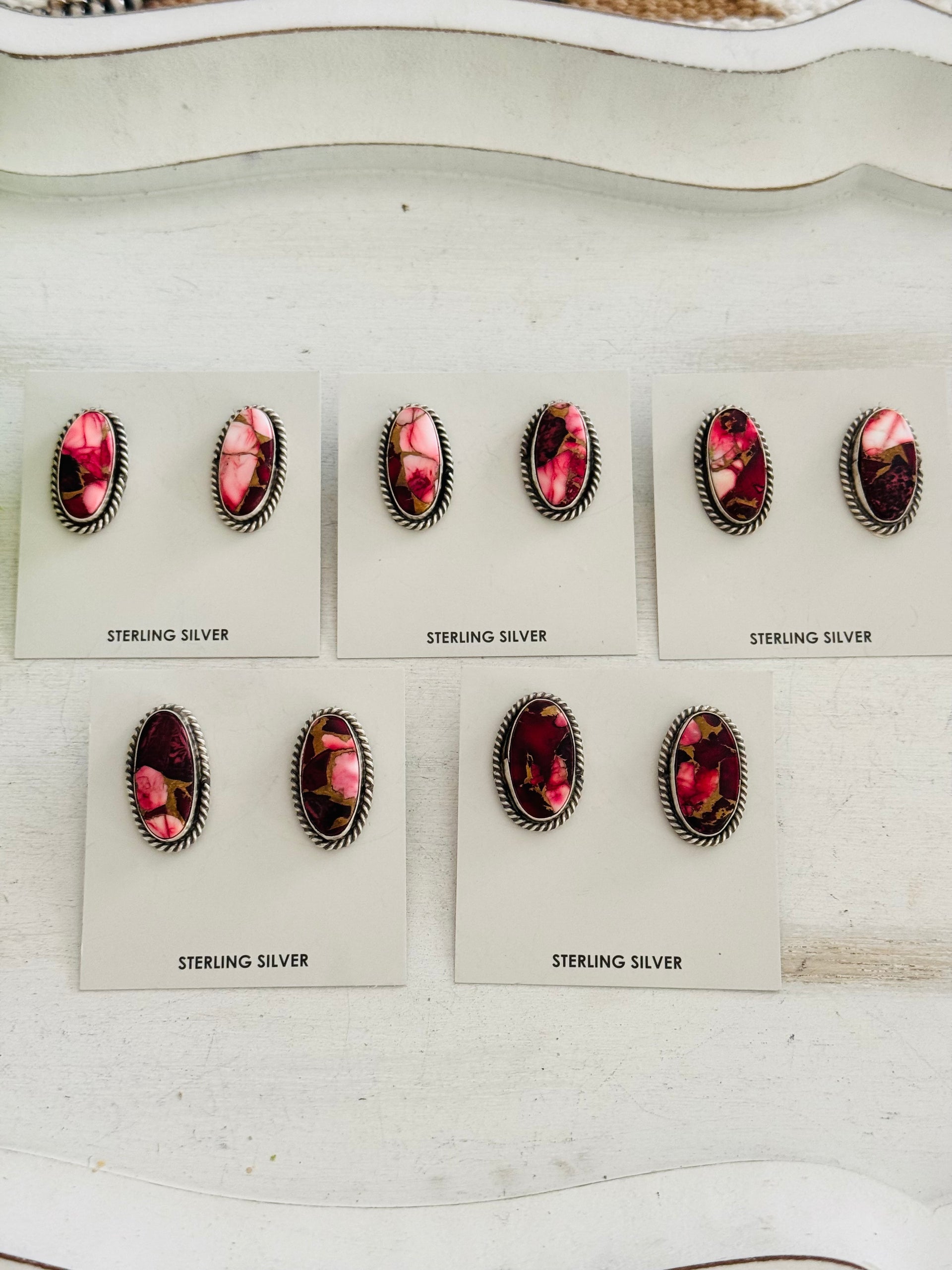 Navajo Made Dahlia Rose & Sterling Silver Post Earrings