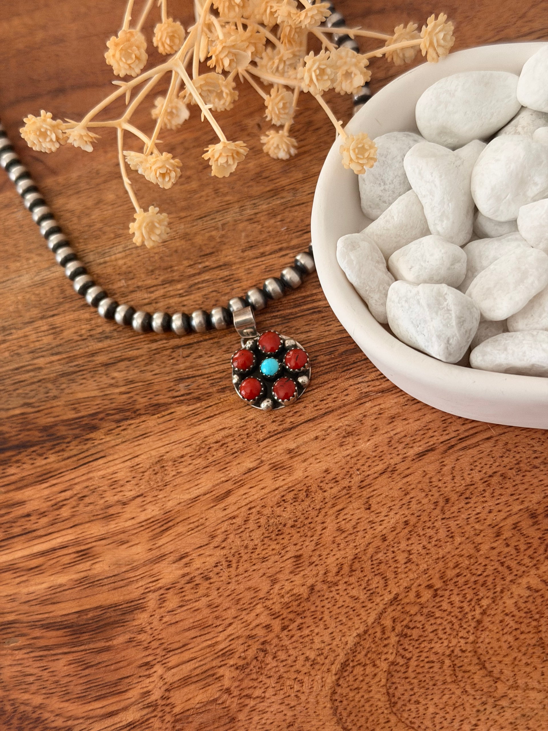 Navajo Made Multi Stone & Sterling Silver Cluster Pendant
