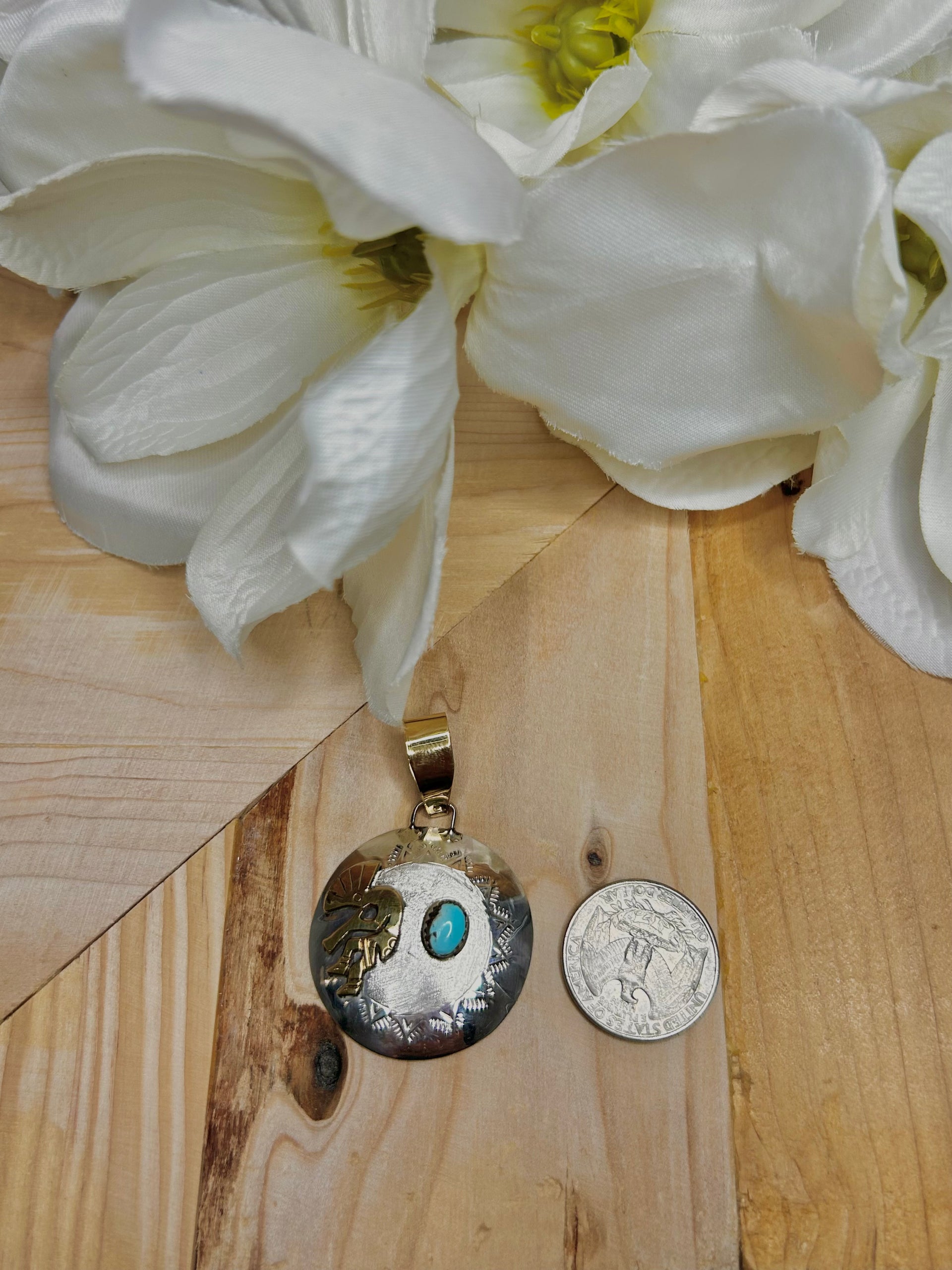 Navajo Made Kingman Turquoise & Sterling Silver Pendant