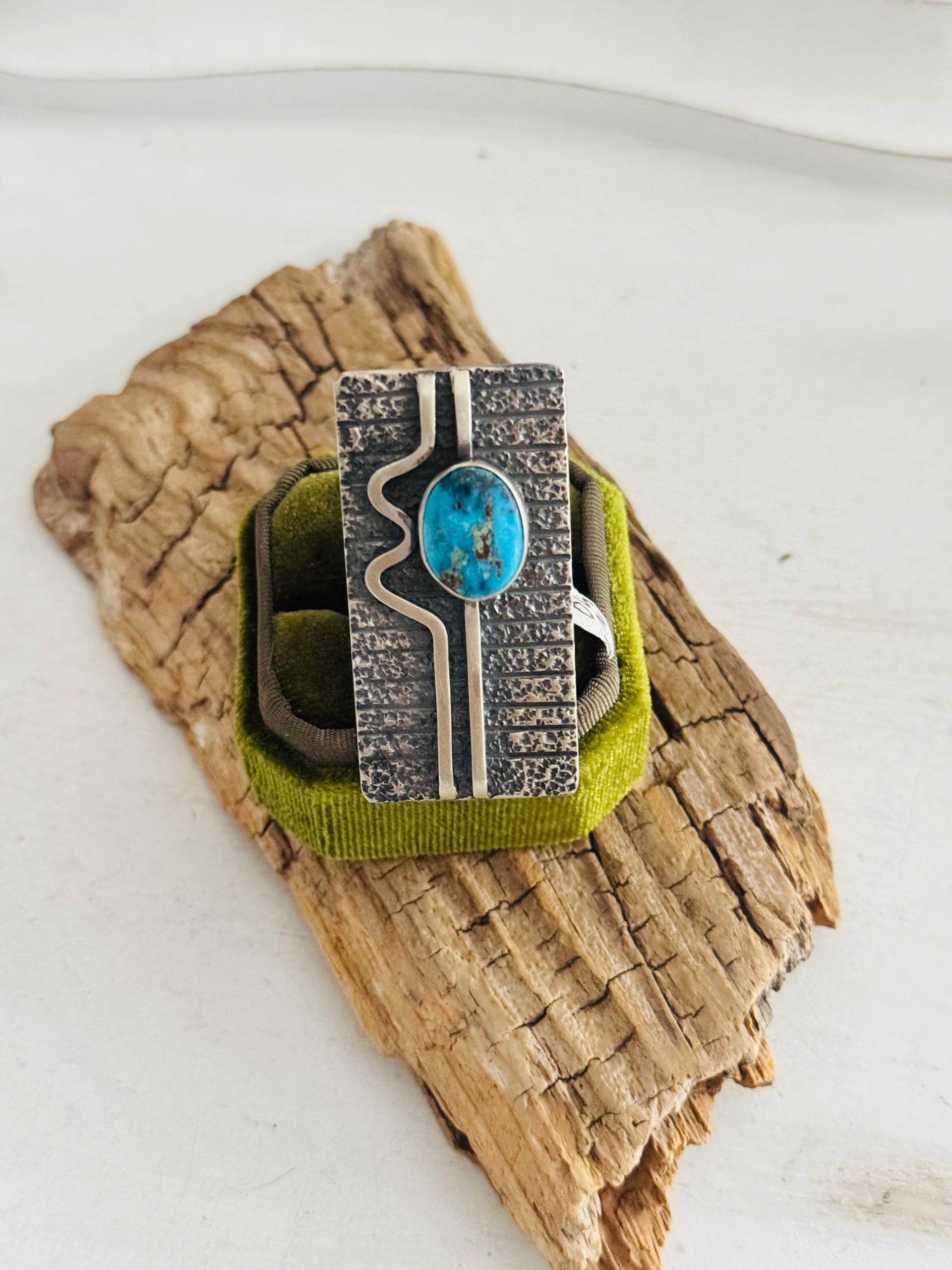 David Benally Blue Ridge Turquoise & Sterling Silver Ring Size 10