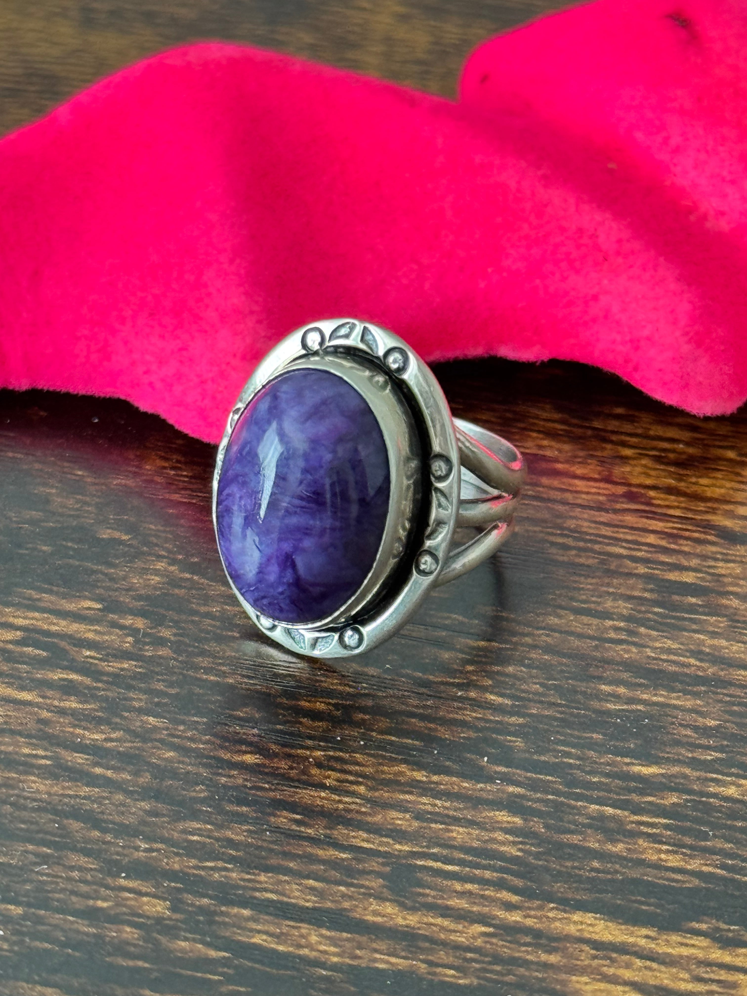 Navajo Made Charoite & Sterling Silver Ring