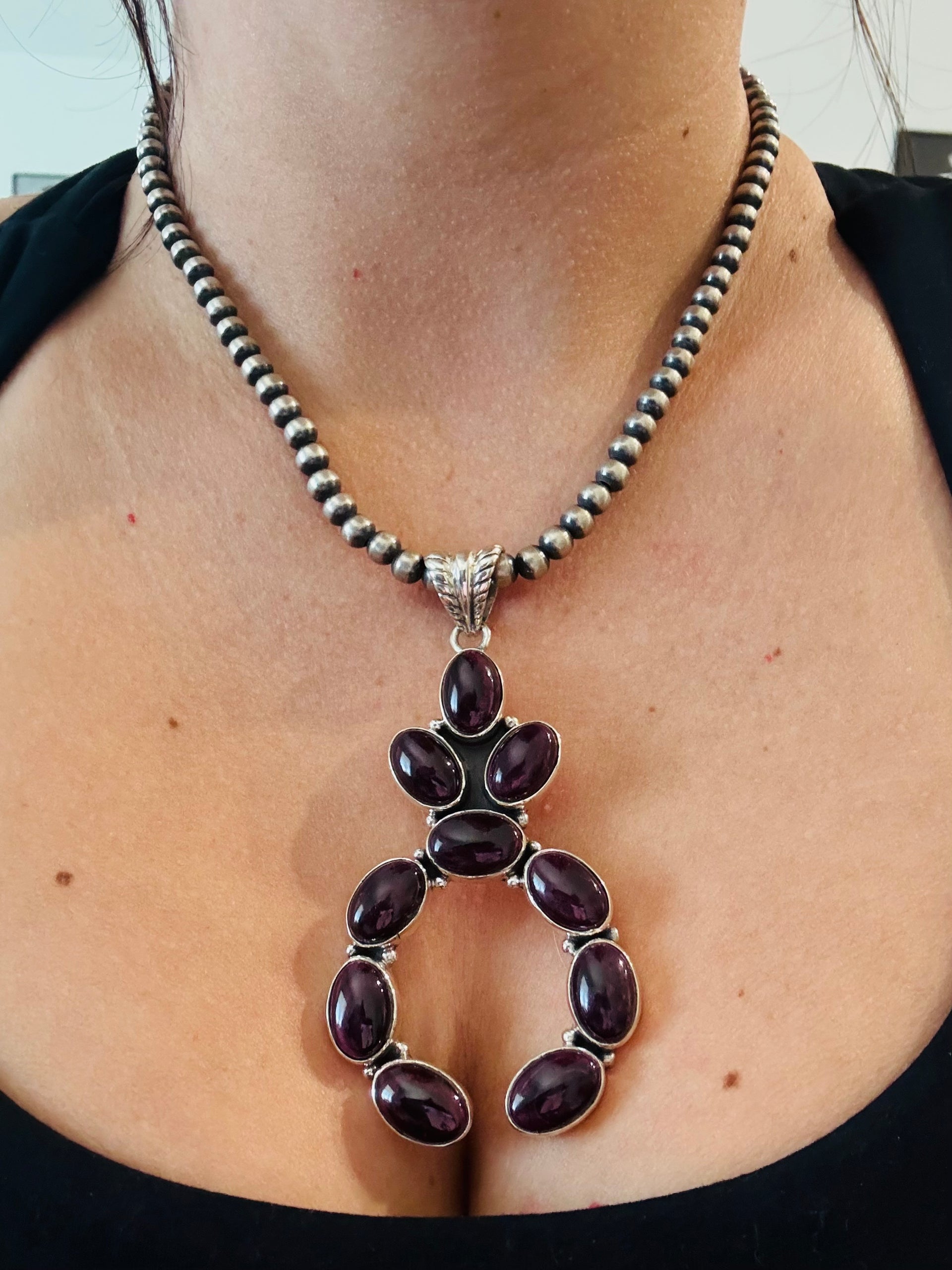Southwest Handmade Purple Spiny Oyster & Sterling Silver Cluster Pendant