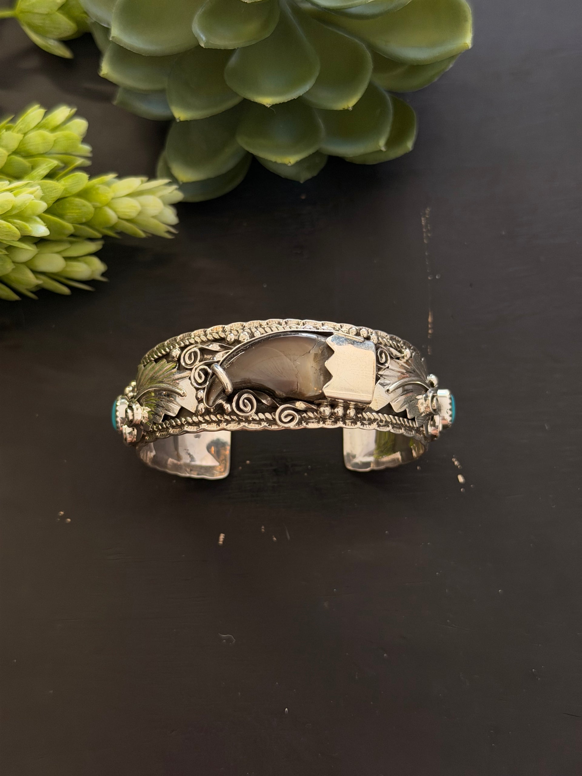 Navajo Made Kingman Turquoise & Sterling Silver Cuff Bracelet