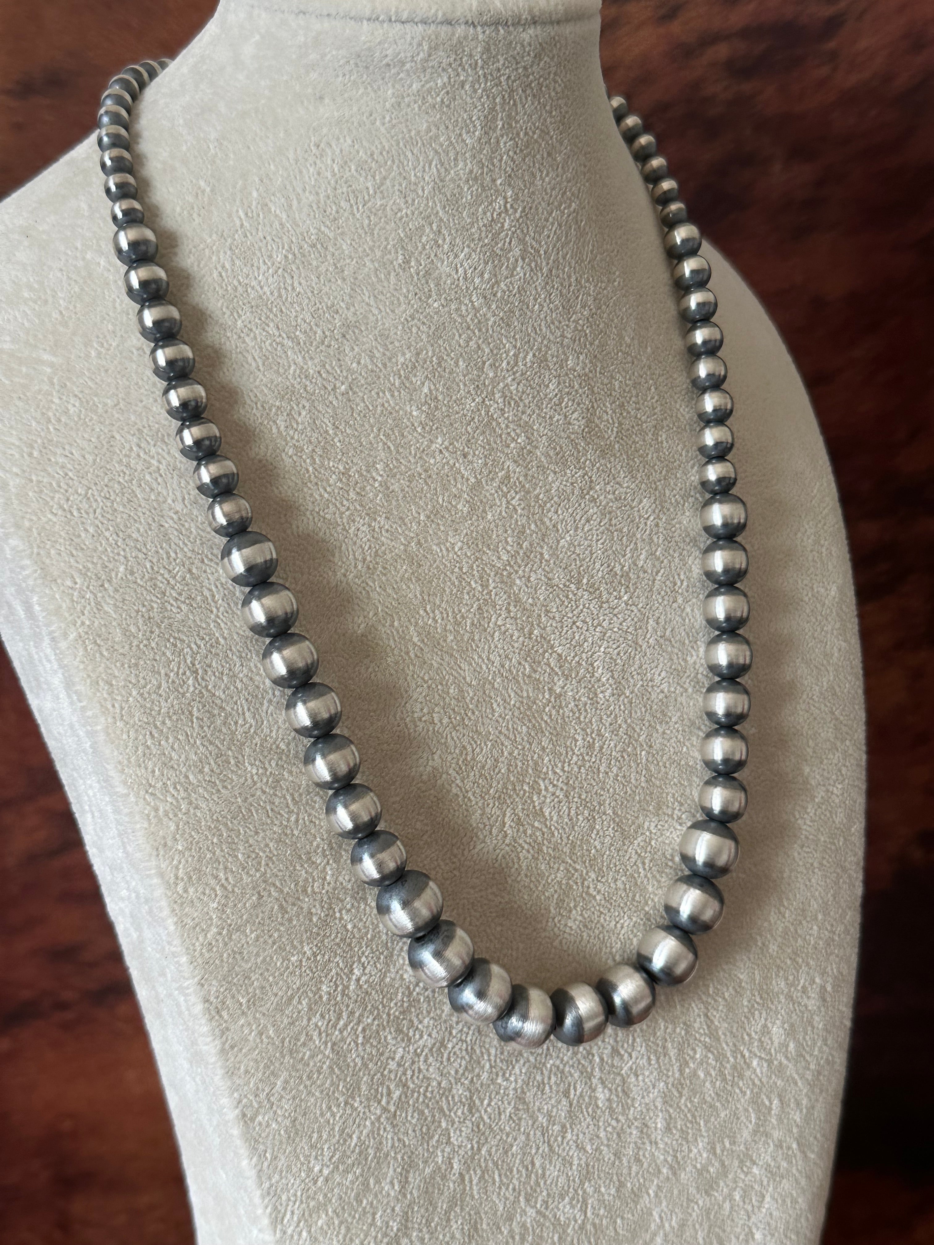 Navajo Strung 6 MM-12 MM Graduated Sterling Silver Pearls Beaded Necklace