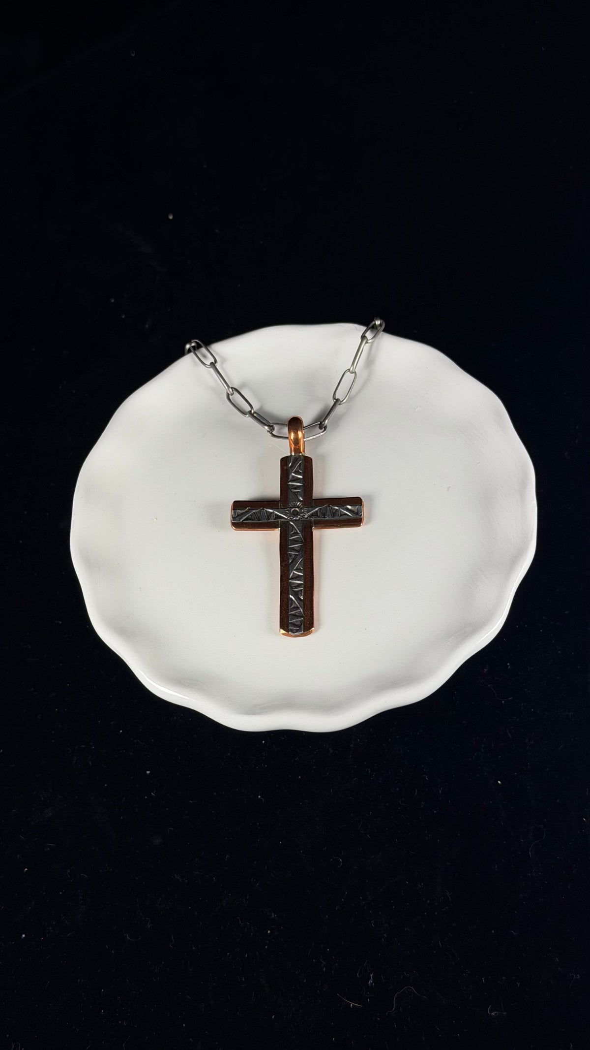 Navajo Made Copper & Sterling Silver Cross Pendant