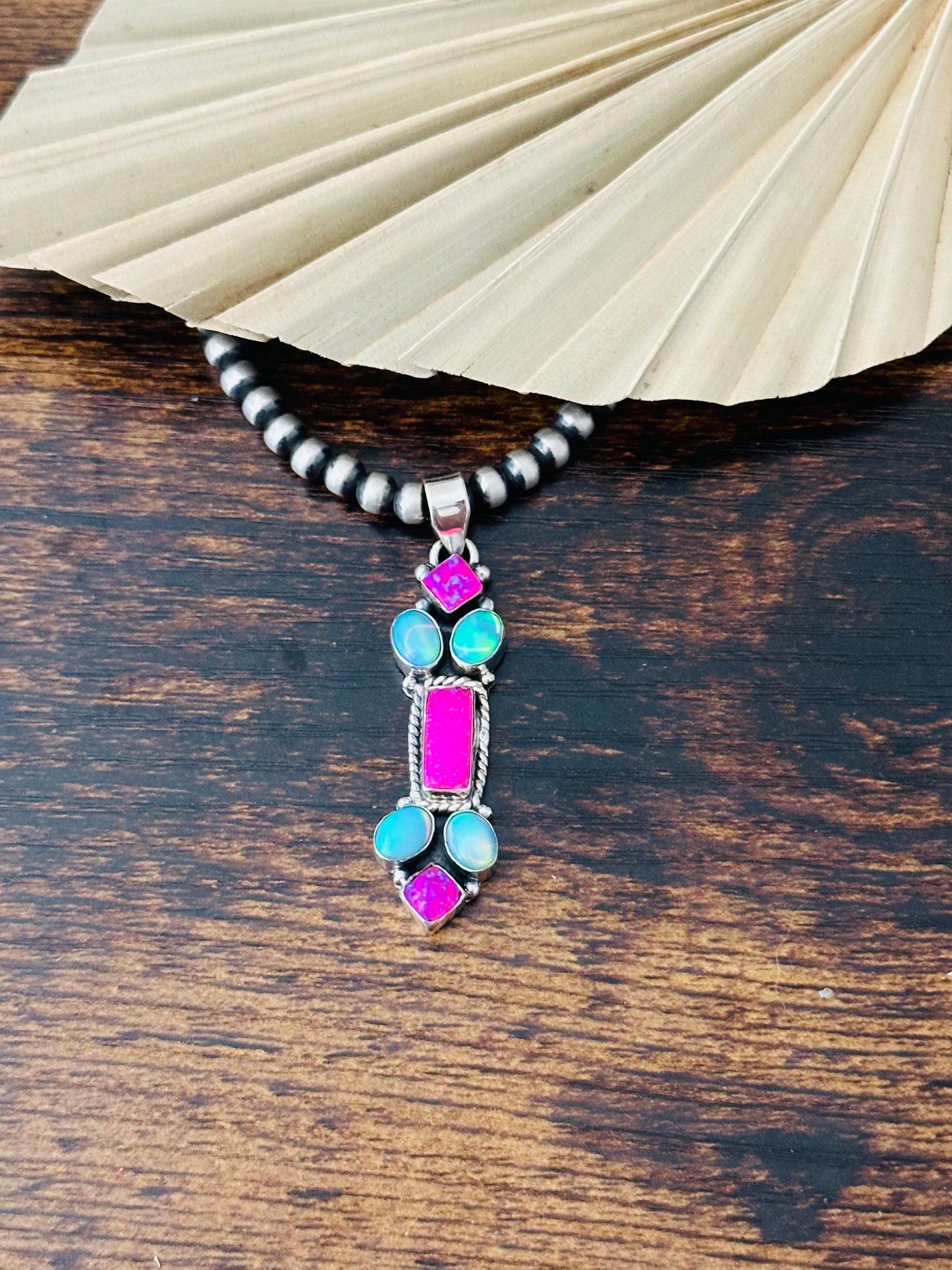 Southwest Handmade Multi Stone & Sterling Silver Cluster Pendant