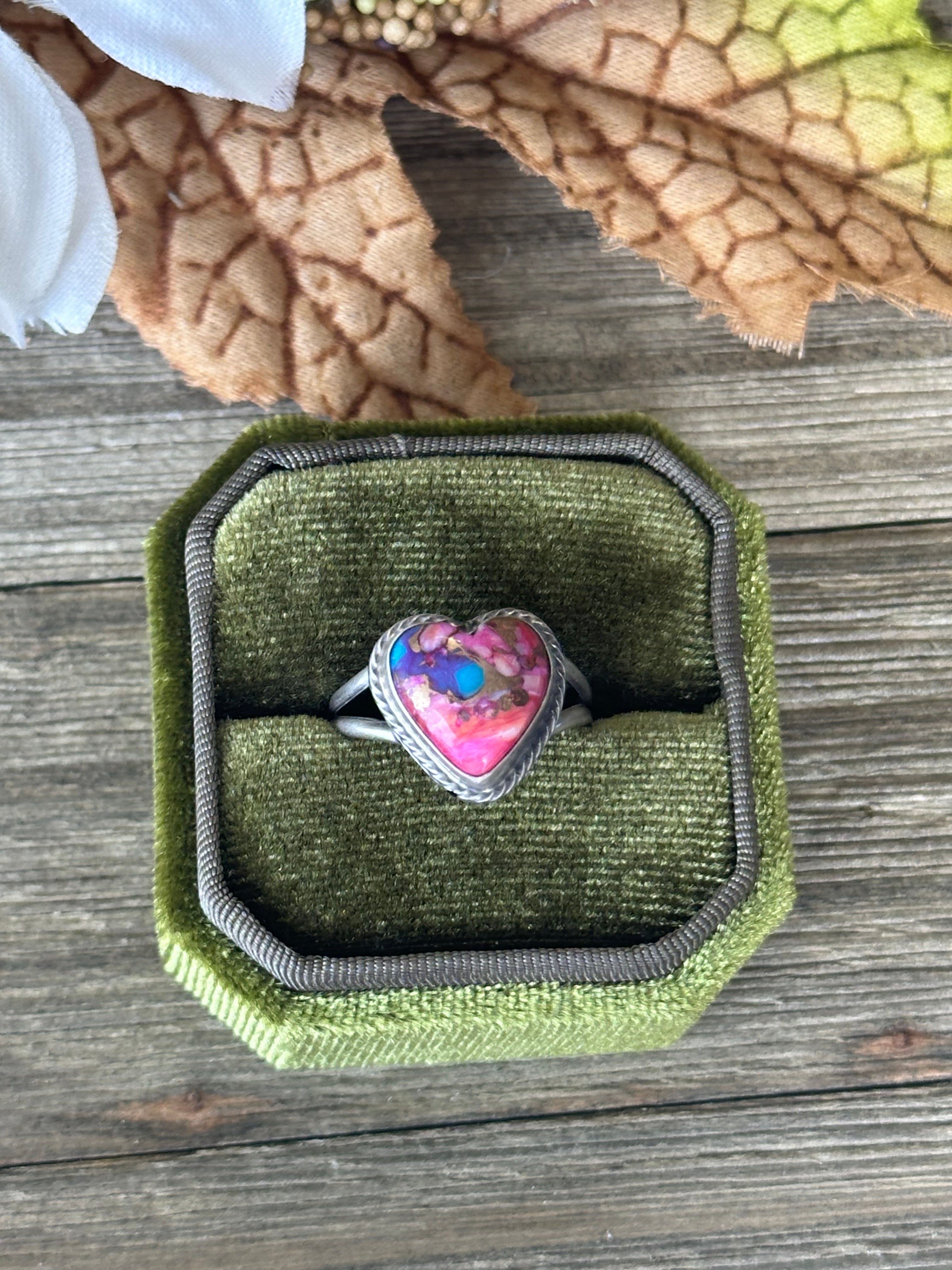 Navajo Made Purple  Mohave Turquoise & Sterling Silver Heart Ring