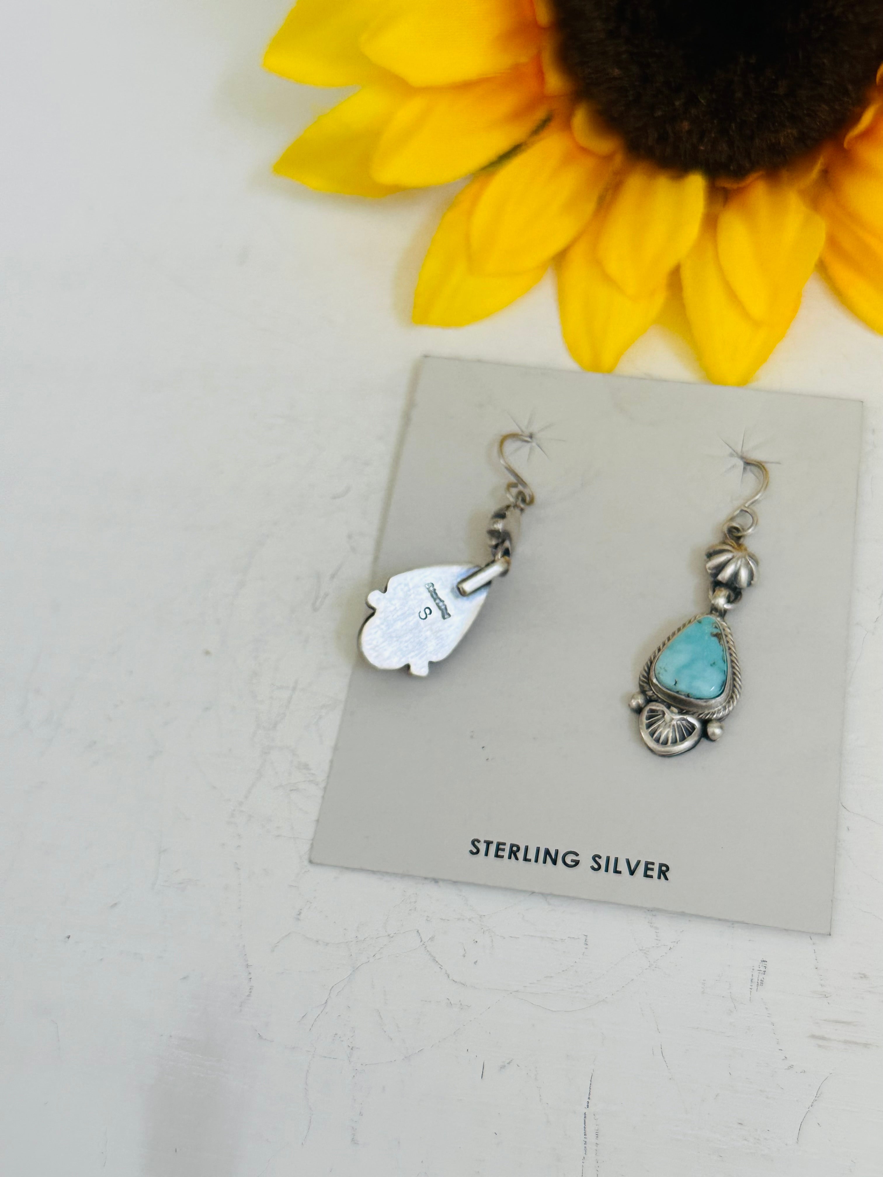 Navajo Made Dry Creek Turquoise & Sterling Silver Dangle Earrings