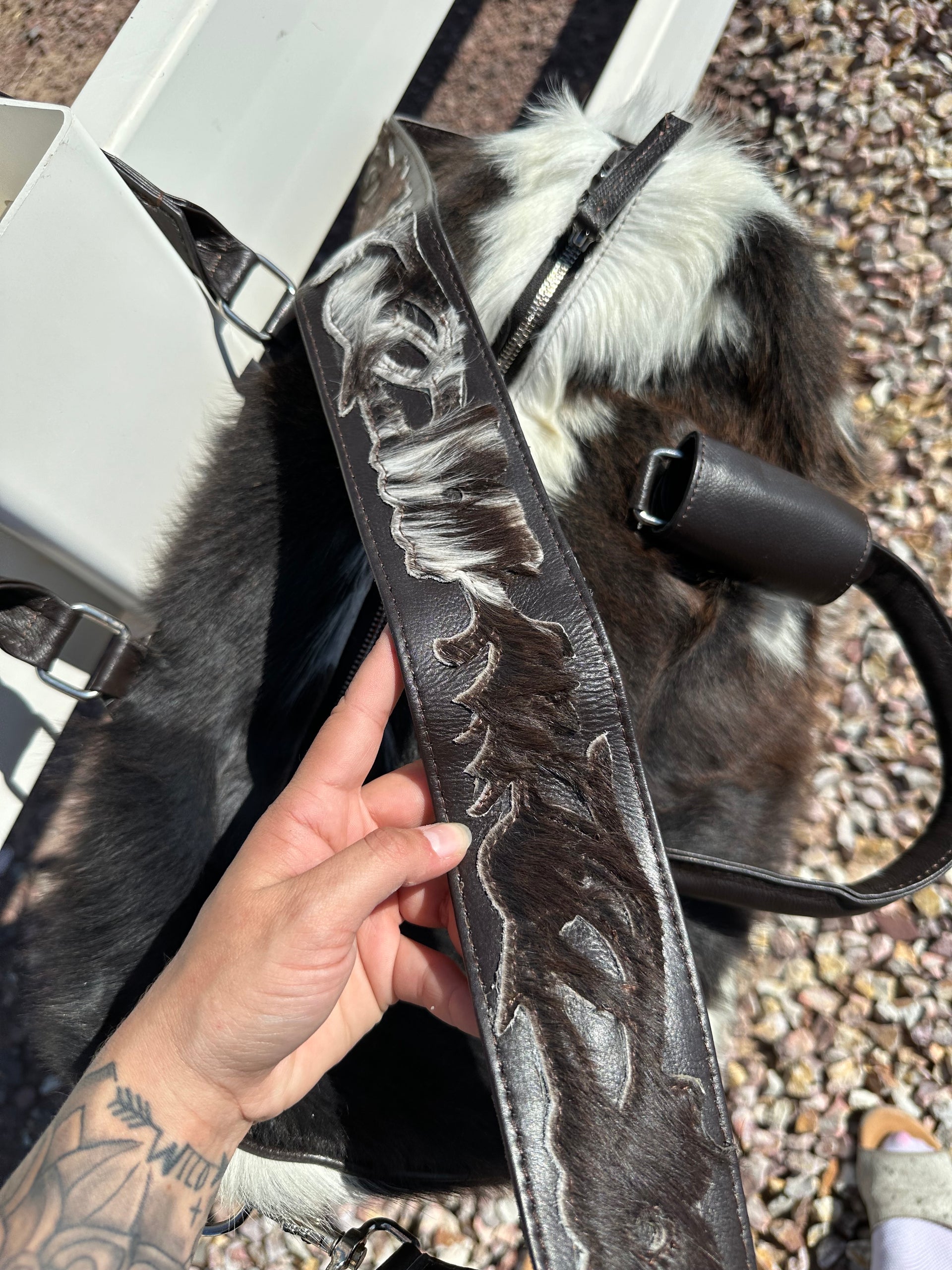 Genuine Tooled Leather Cowhide Duffle Bag